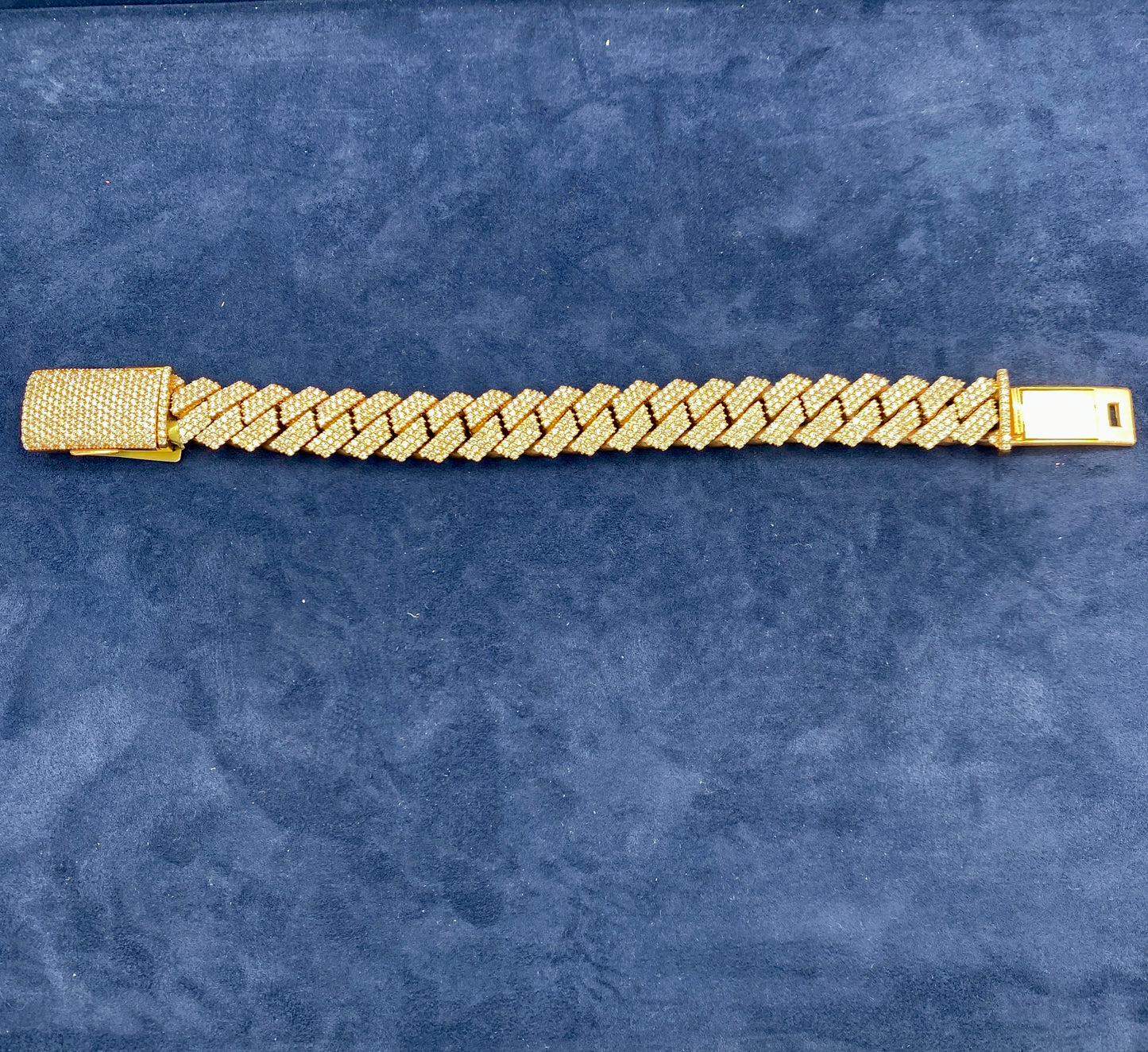 10K Rose Gold & Diamonds Cuban Link Bracelet 17.5mm