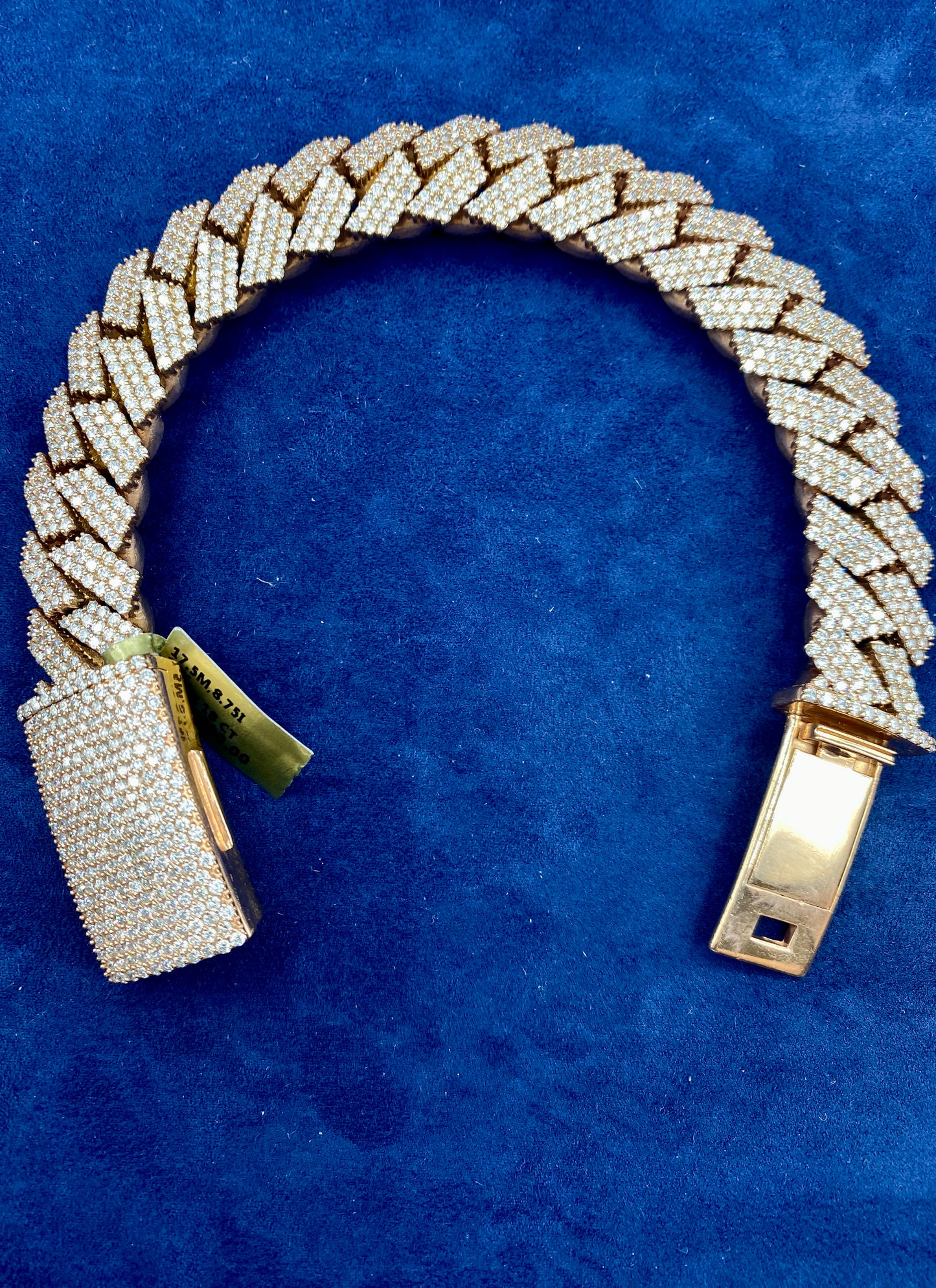 10K Rose Gold & Diamonds Cuban Link Bracelet 17.5mm