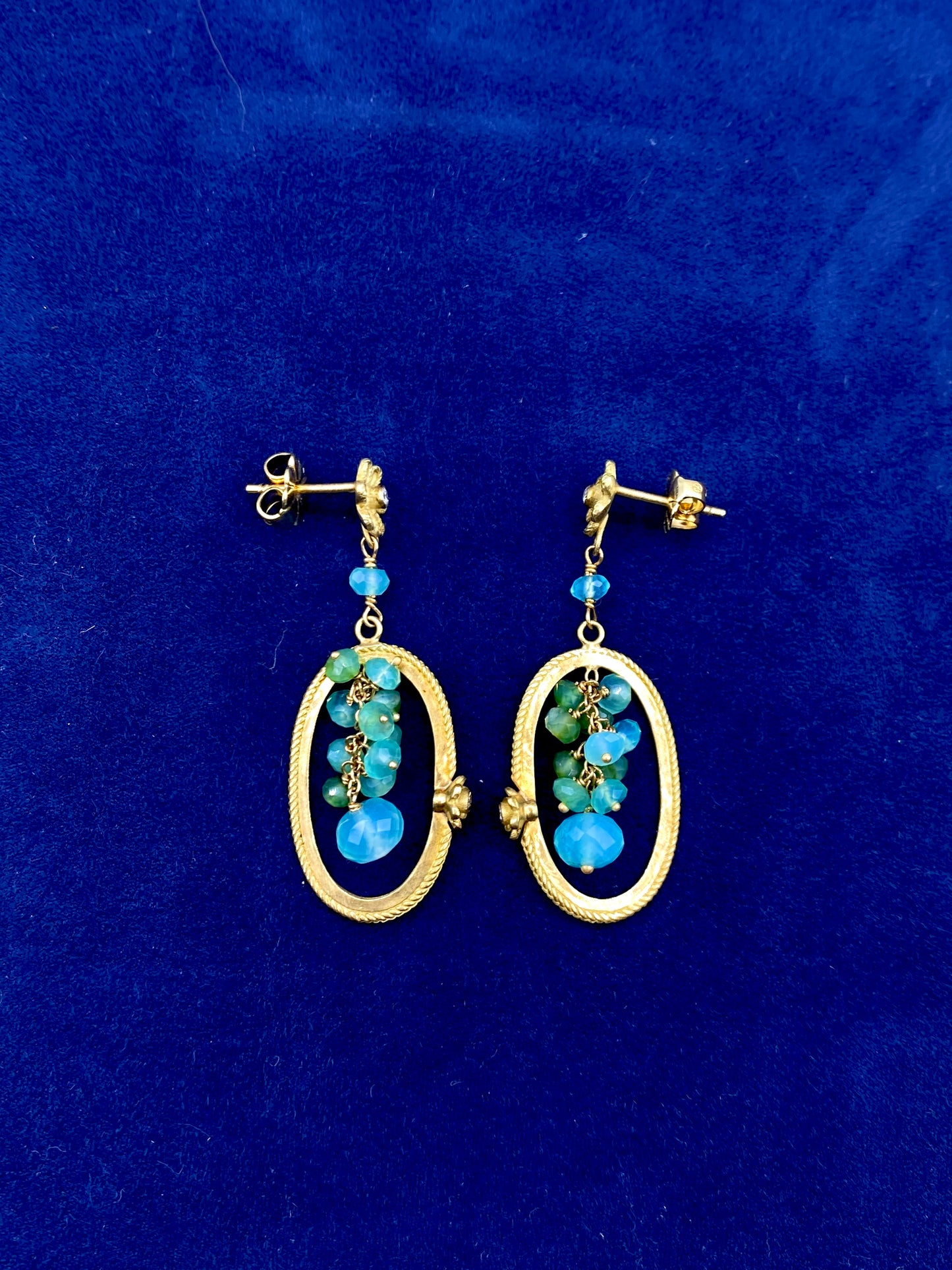 18K Gold hanging colorful earrings