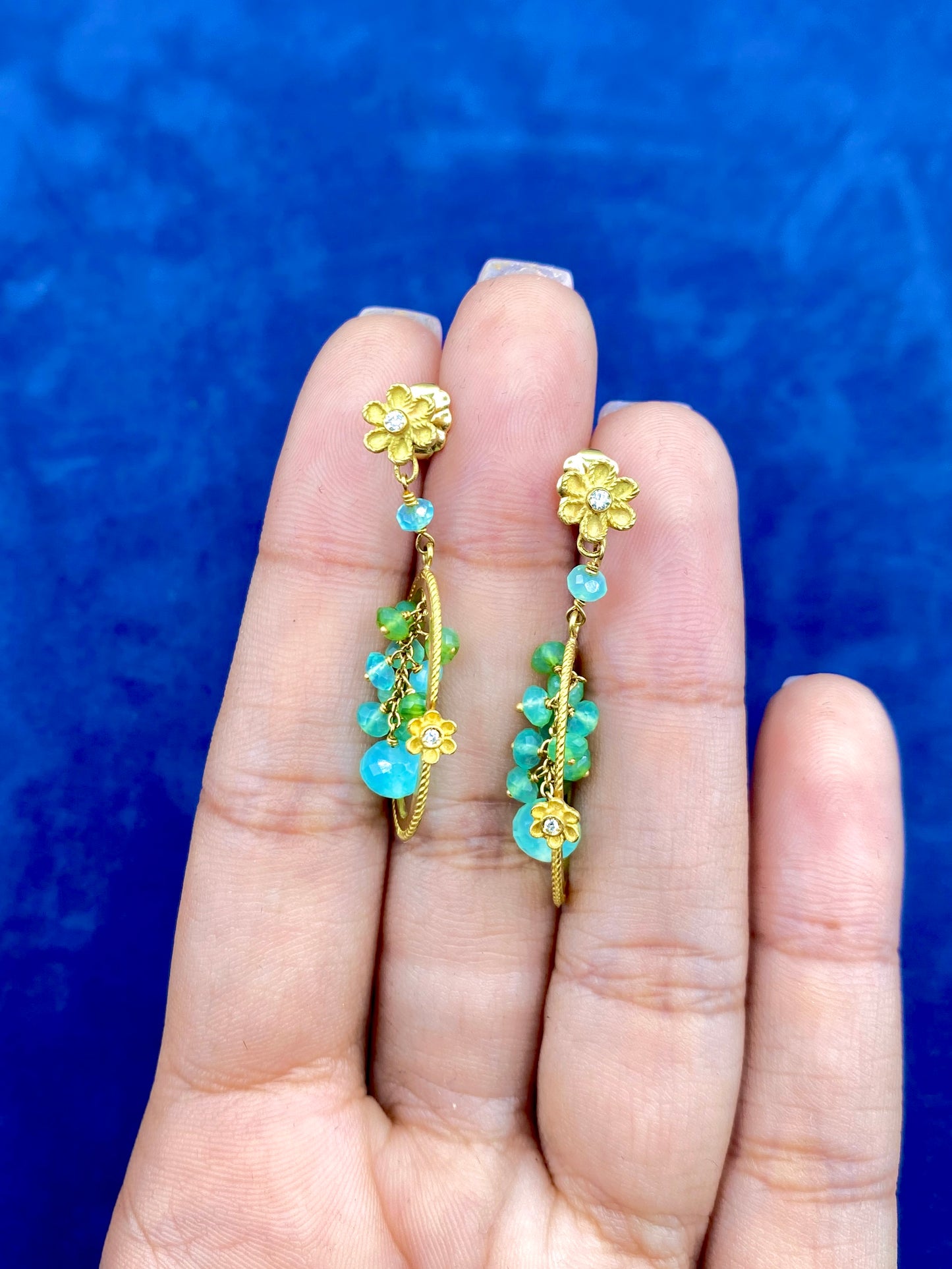 18K Gold hanging colorful earrings