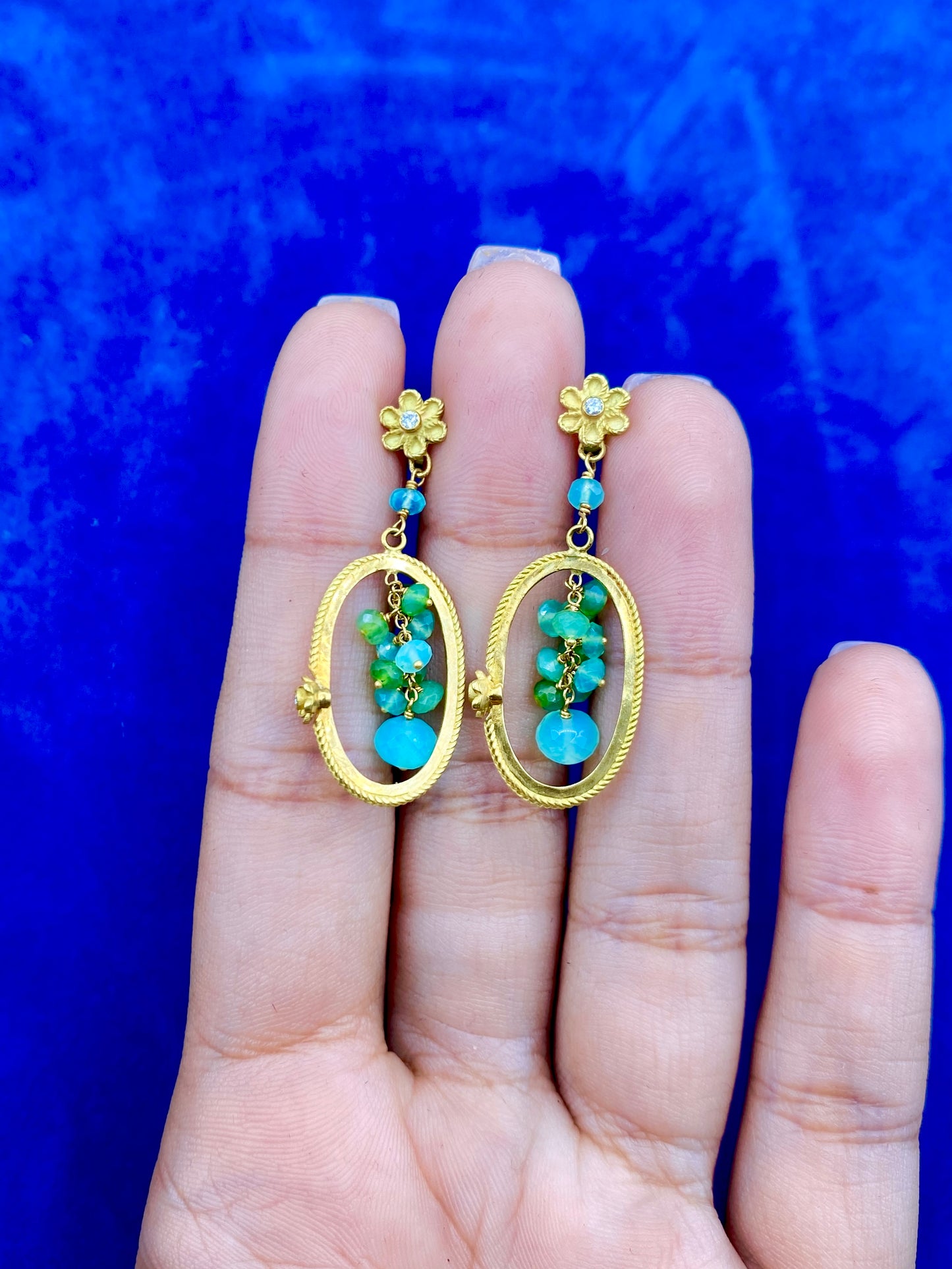18K Gold hanging colorful earrings