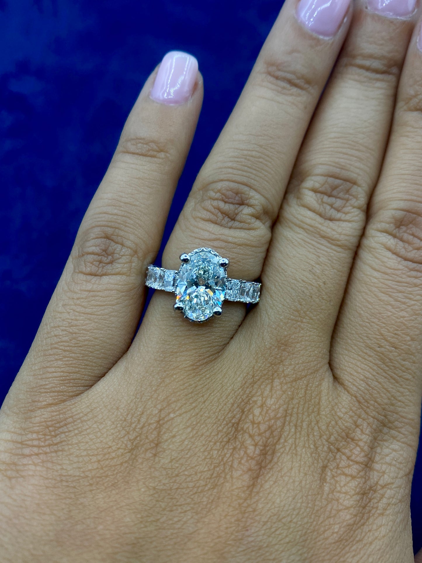 14k Oval Center Radiant Band Lab Diamond Engagement Ring