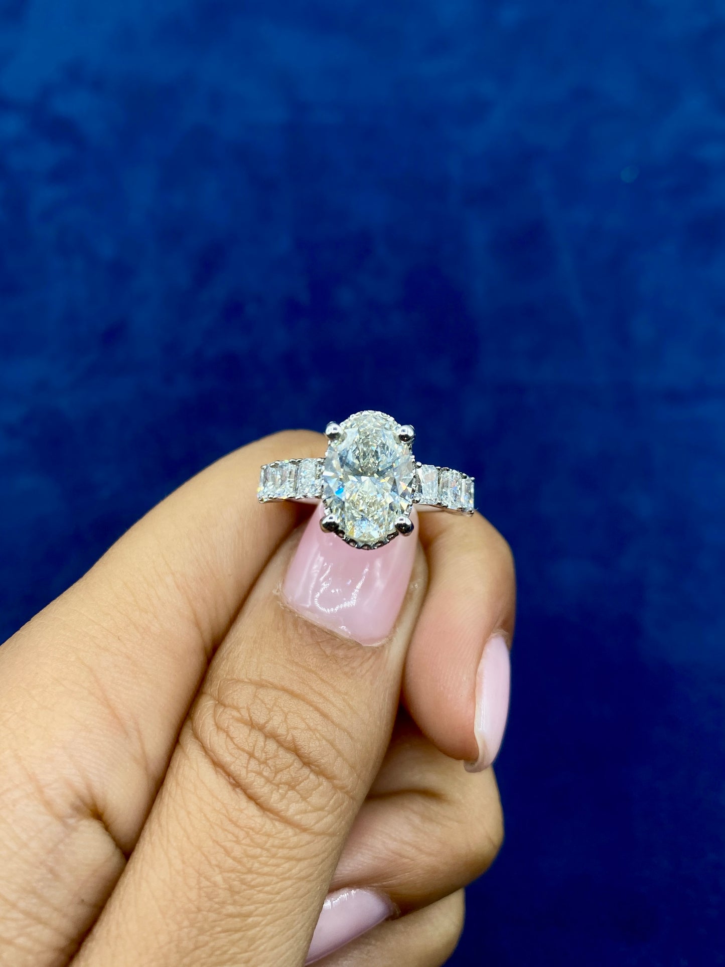14k Oval Center Radiant Band Lab Diamond Engagement Ring