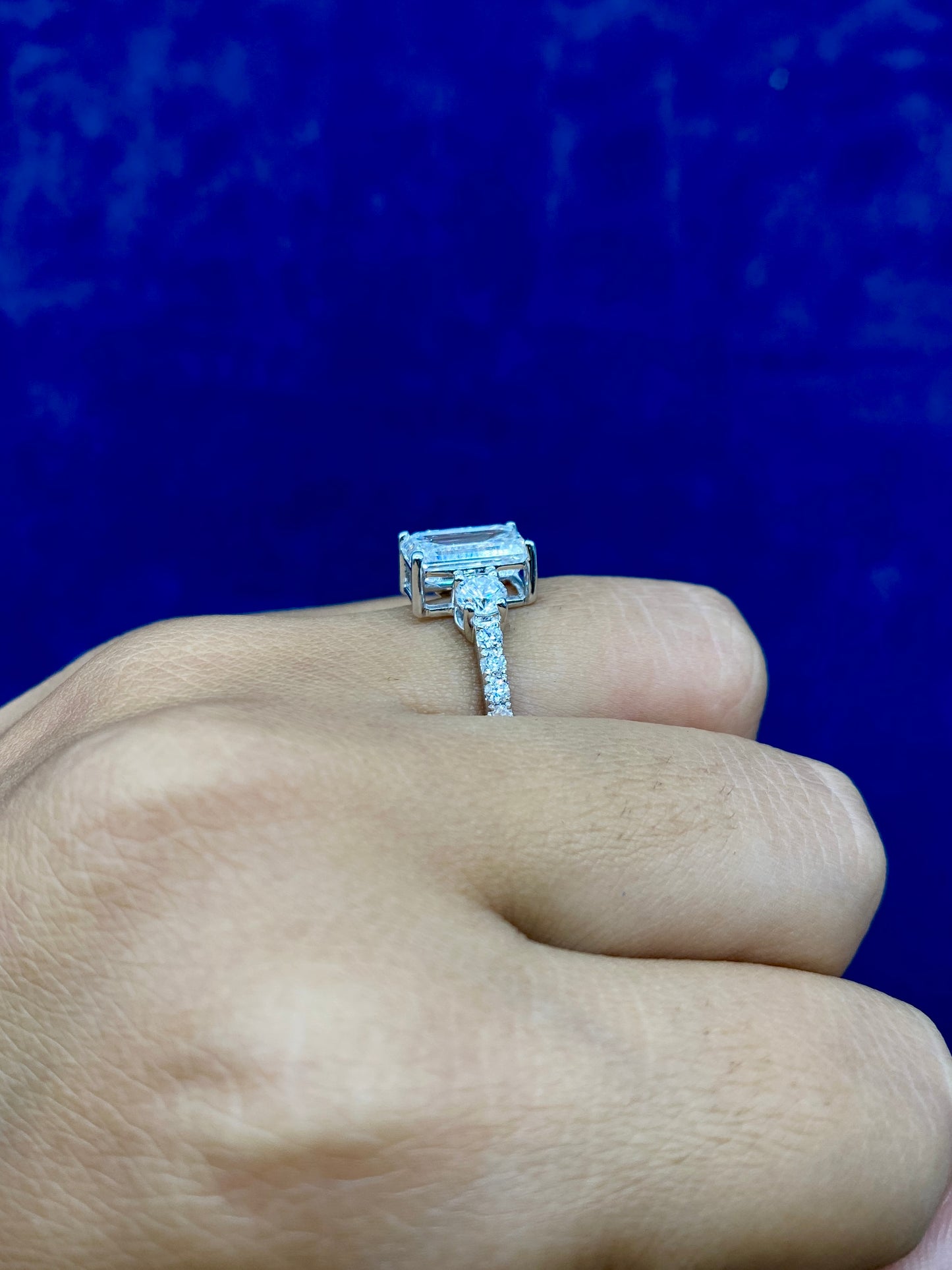 14K Circle and Emerald Cut Lab Diamond Engagement Ring