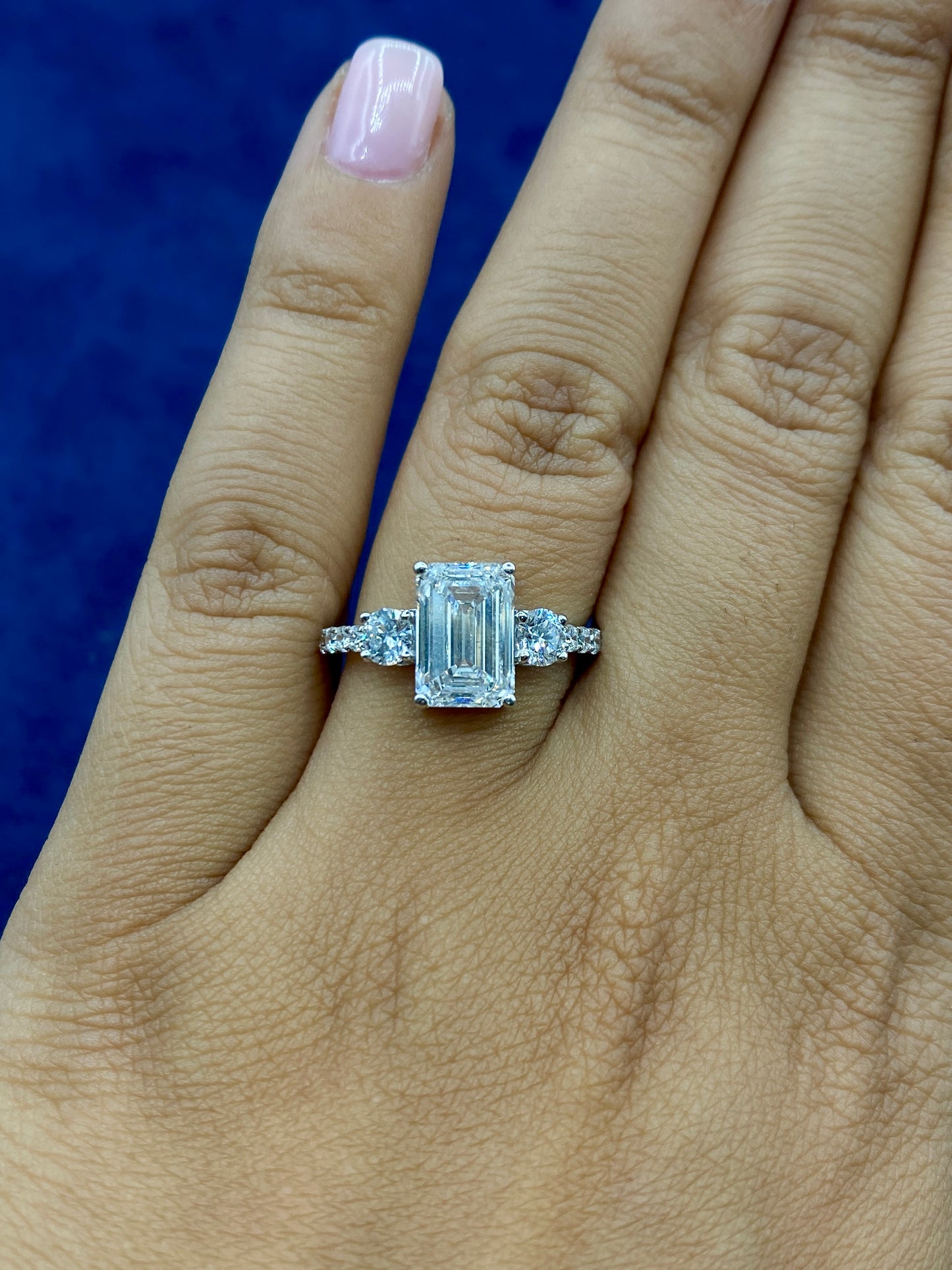 14K Circle and Emerald Cut Lab Diamond Engagement Ring