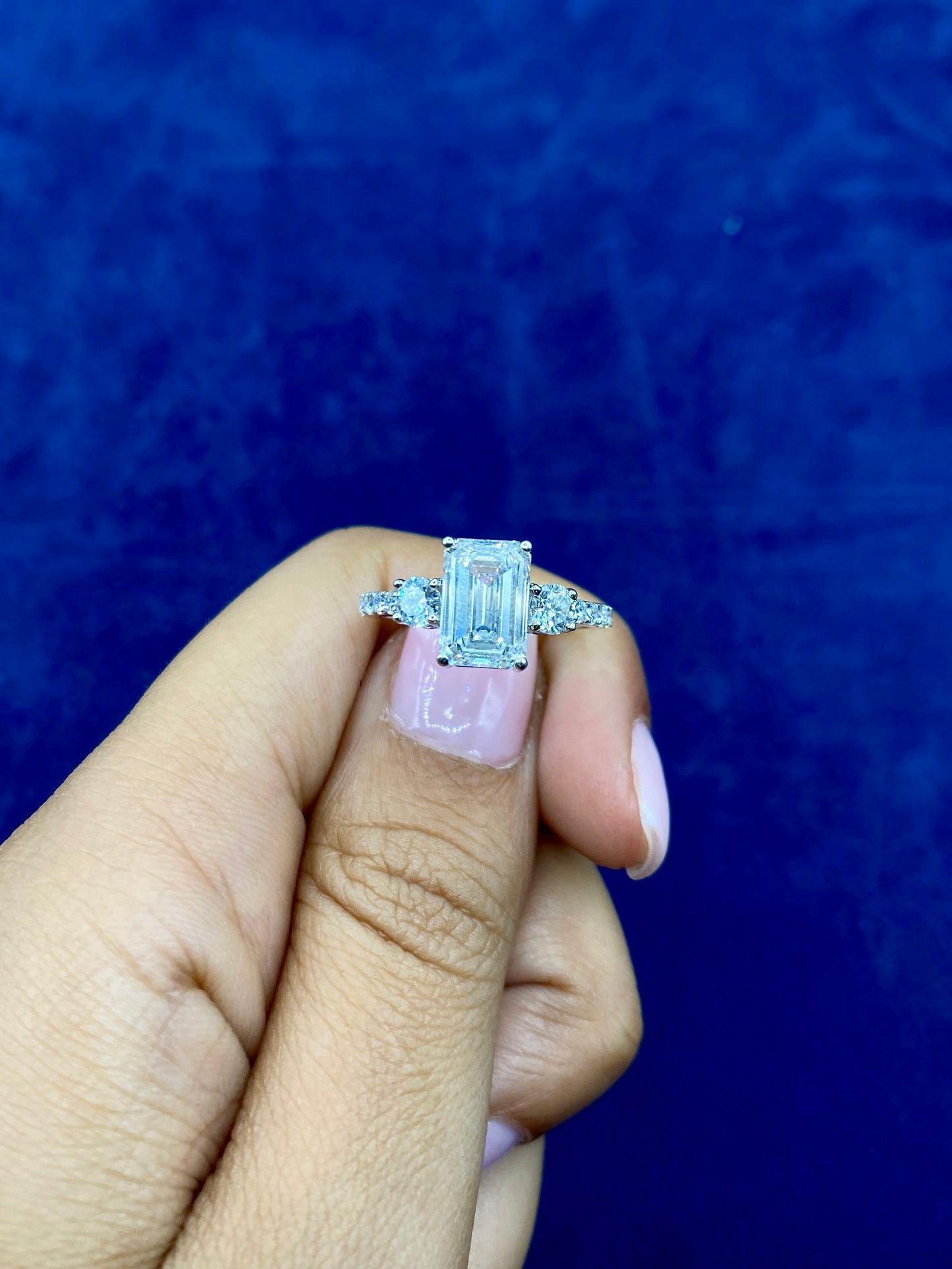14K Circle and Emerald Cut Lab Diamond Engagement Ring