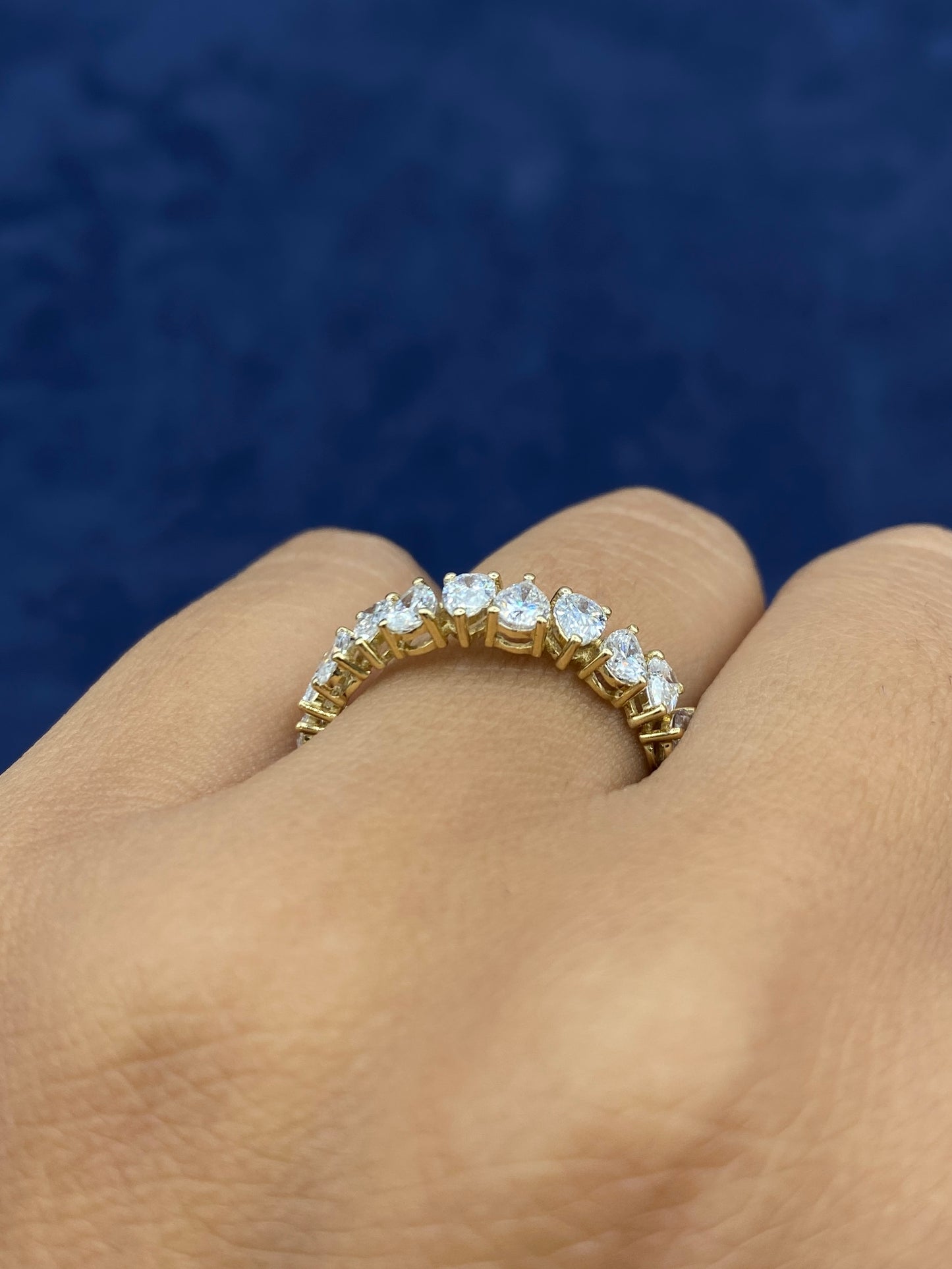 14k Gold Pair Shaped Ring Band alternating Lab Diamonds