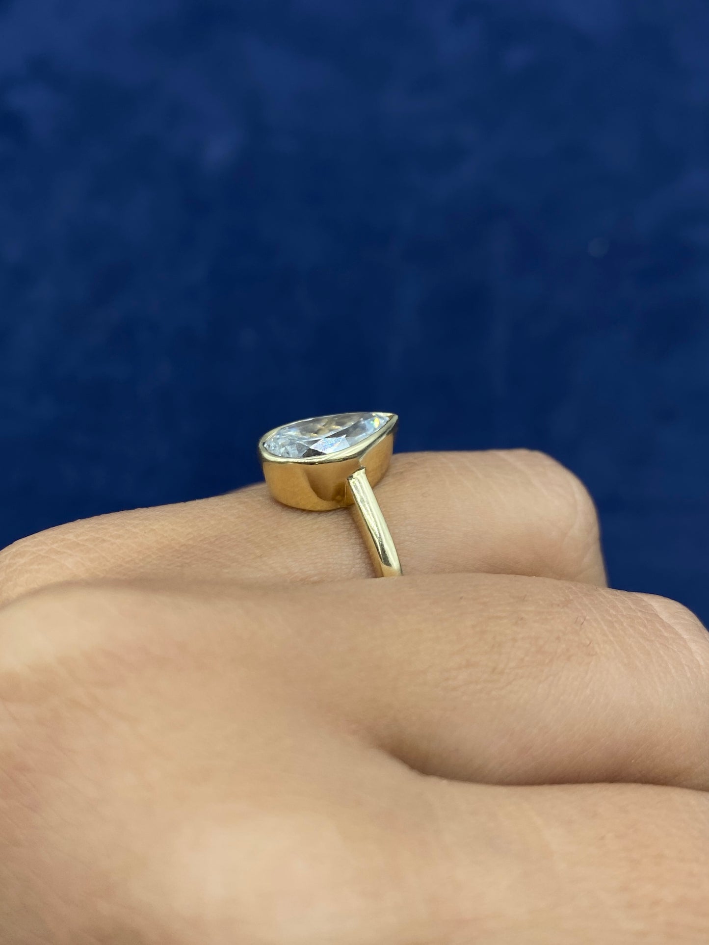 14k Enclosed Pear Center Stone Lab Diamond Engagement Ring
