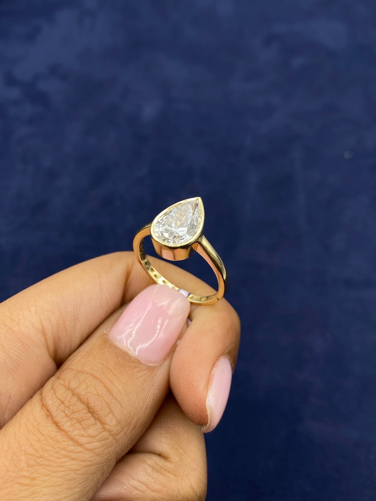 14k Enclosed Pear Center Stone Lab Diamond Engagement Ring