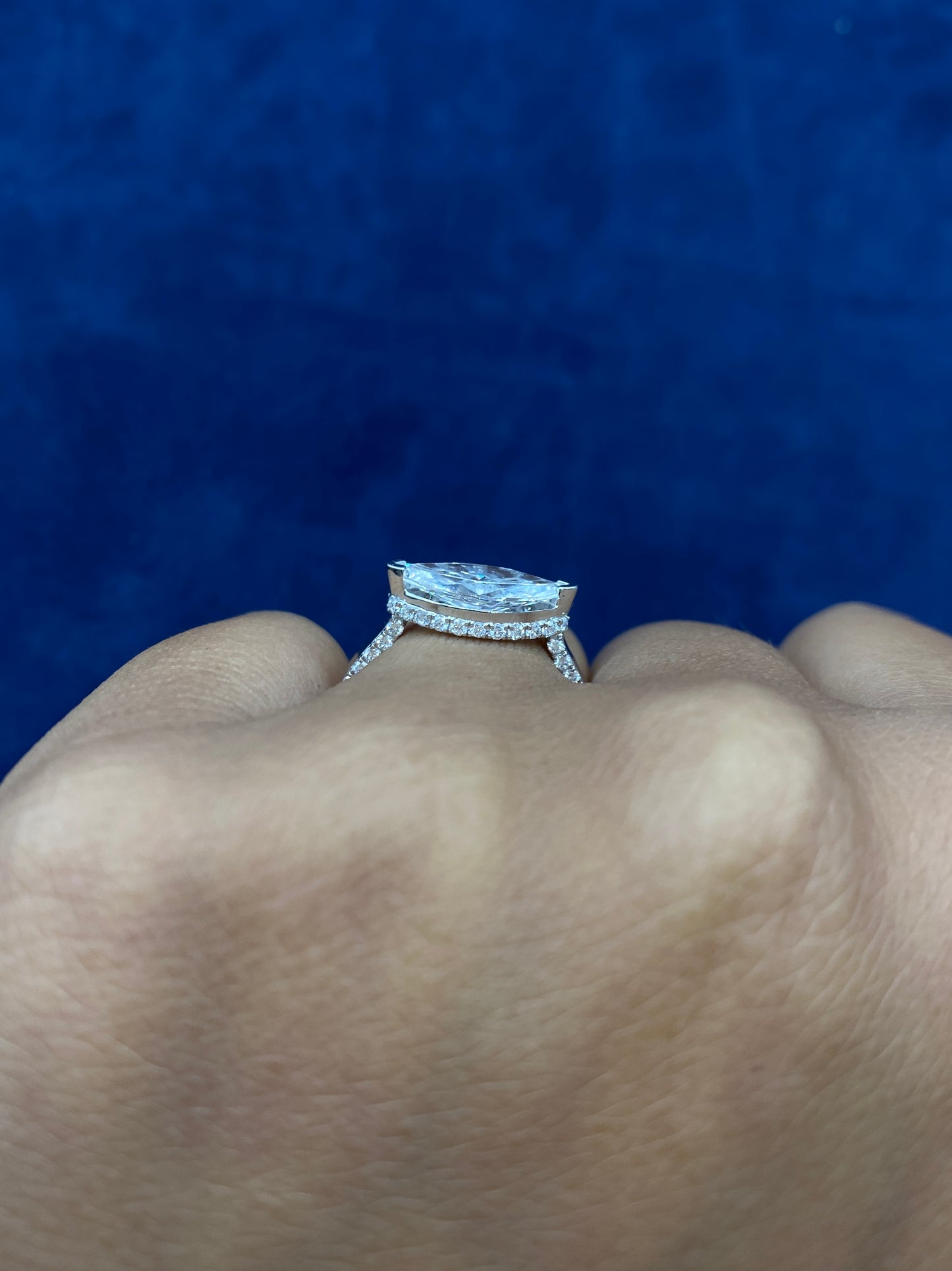 14k stylish Marquis Cut Lab Diamond Center
