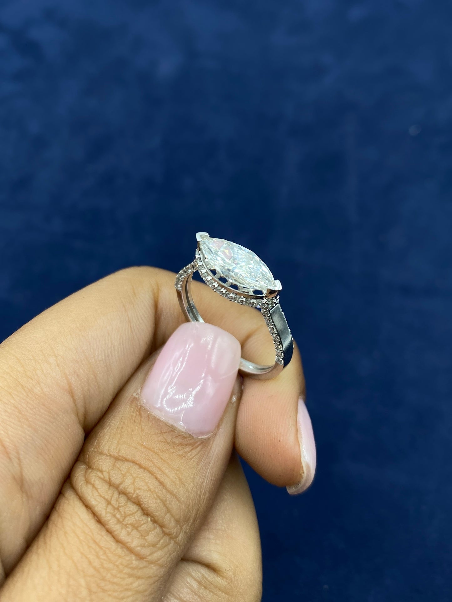 14k stylish Marquis Cut Lab Diamond Center