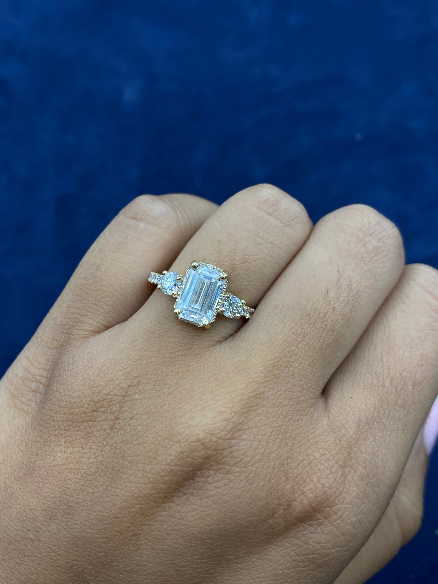 14K Circle and Emerald Cut Lab Diamond Engagement Ring