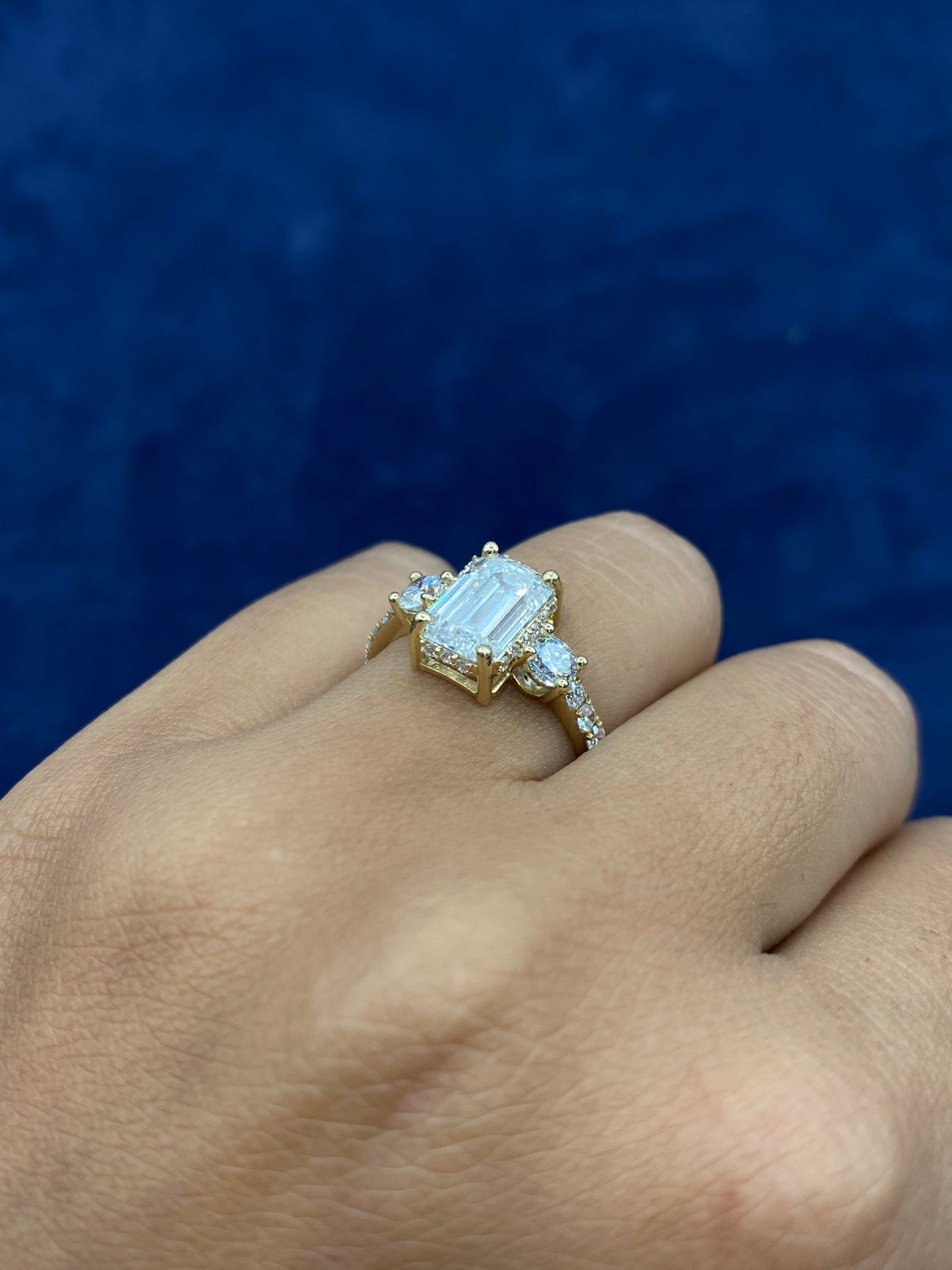 14K Circle and Emerald Cut Lab Diamond Engagement Ring