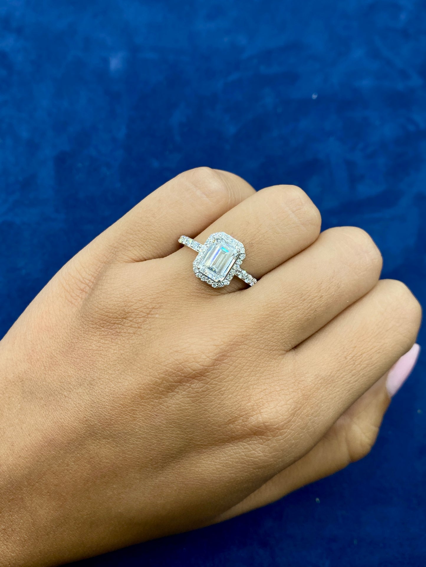14k Emerald and Halo Lab Diamonds