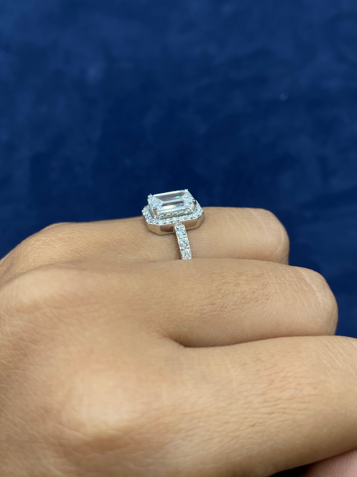 14k Emerald and Halo Lab Diamonds