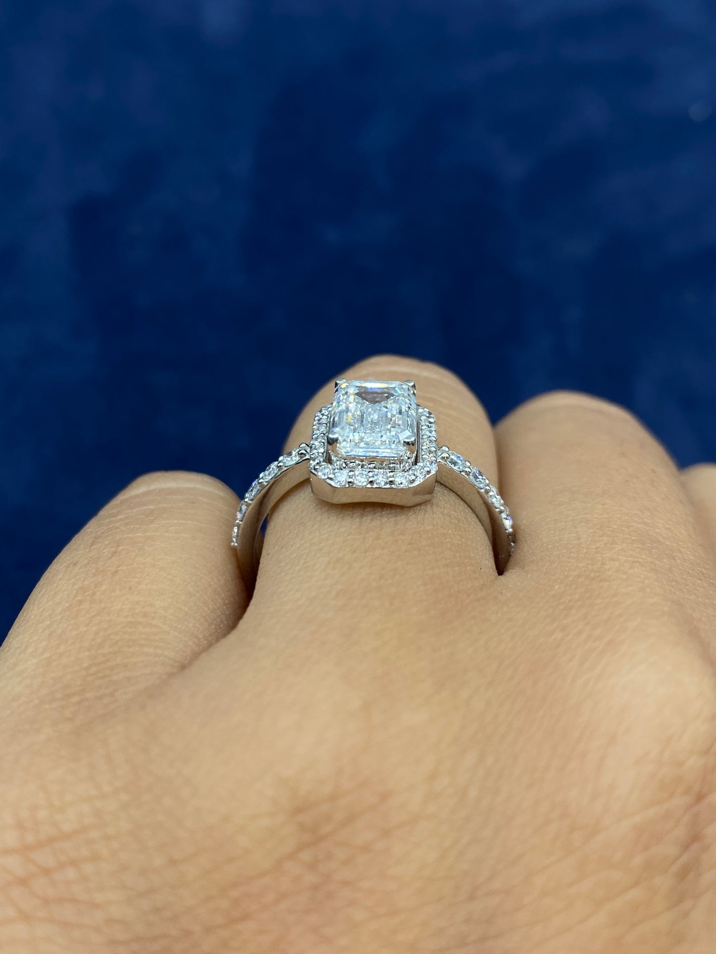 14k Emerald and Halo Lab Diamonds