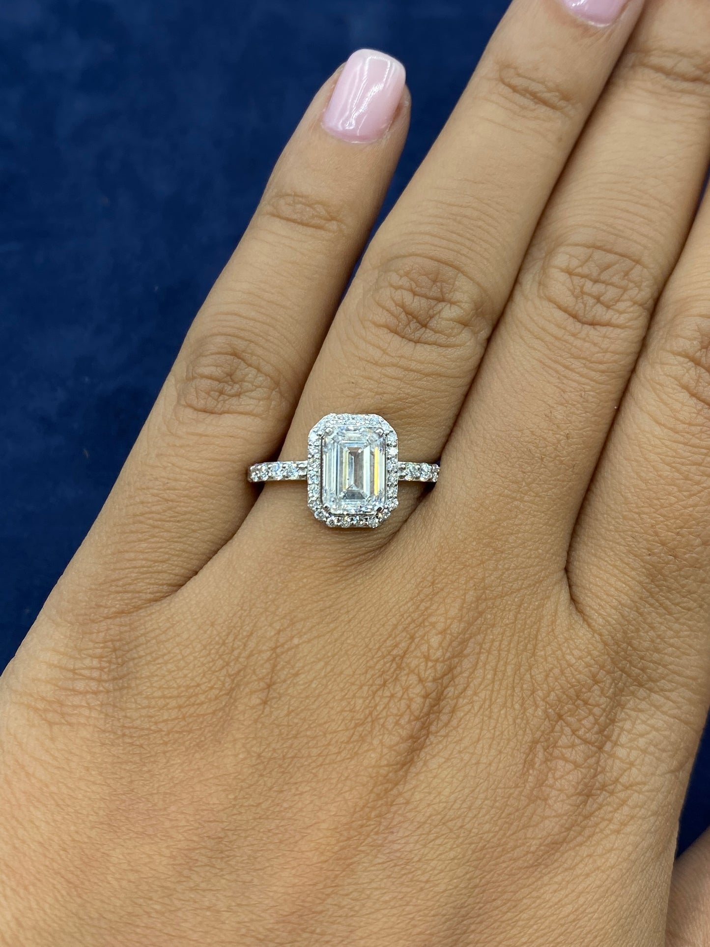 14k Emerald and Halo Lab Diamonds