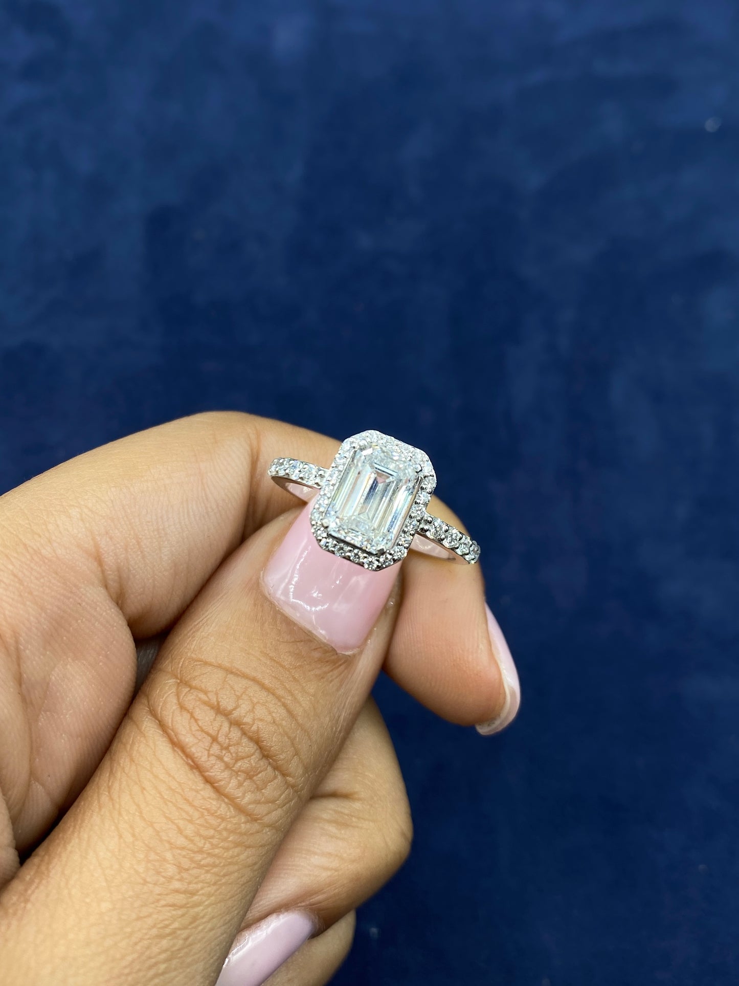 14k Emerald and Halo Lab Diamonds
