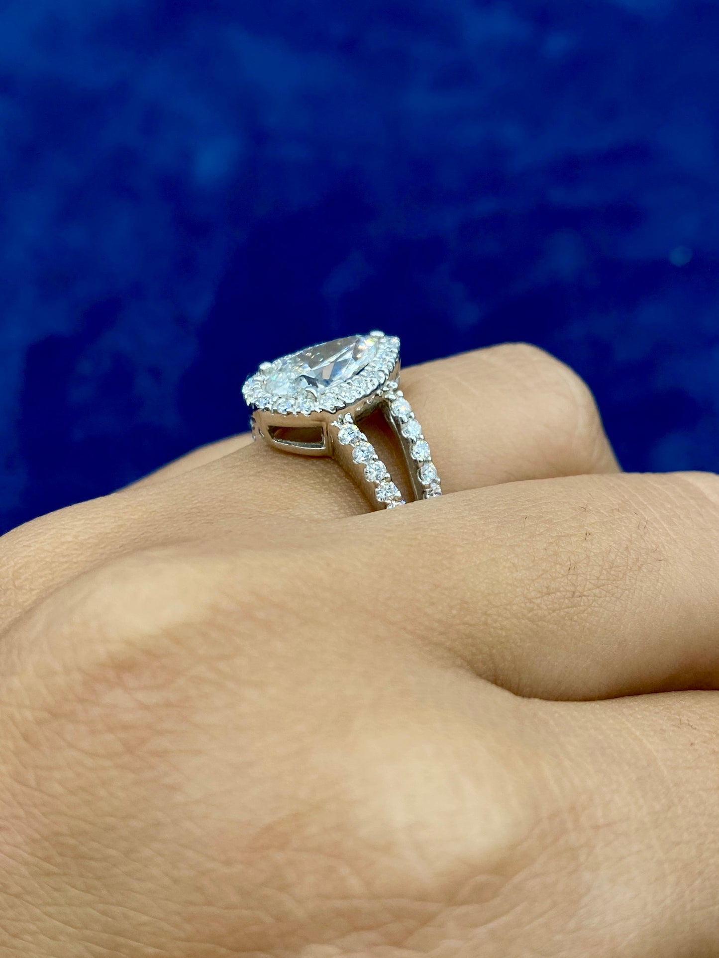 14k Thick Pear Cut Lab Diamond Engagement RIng