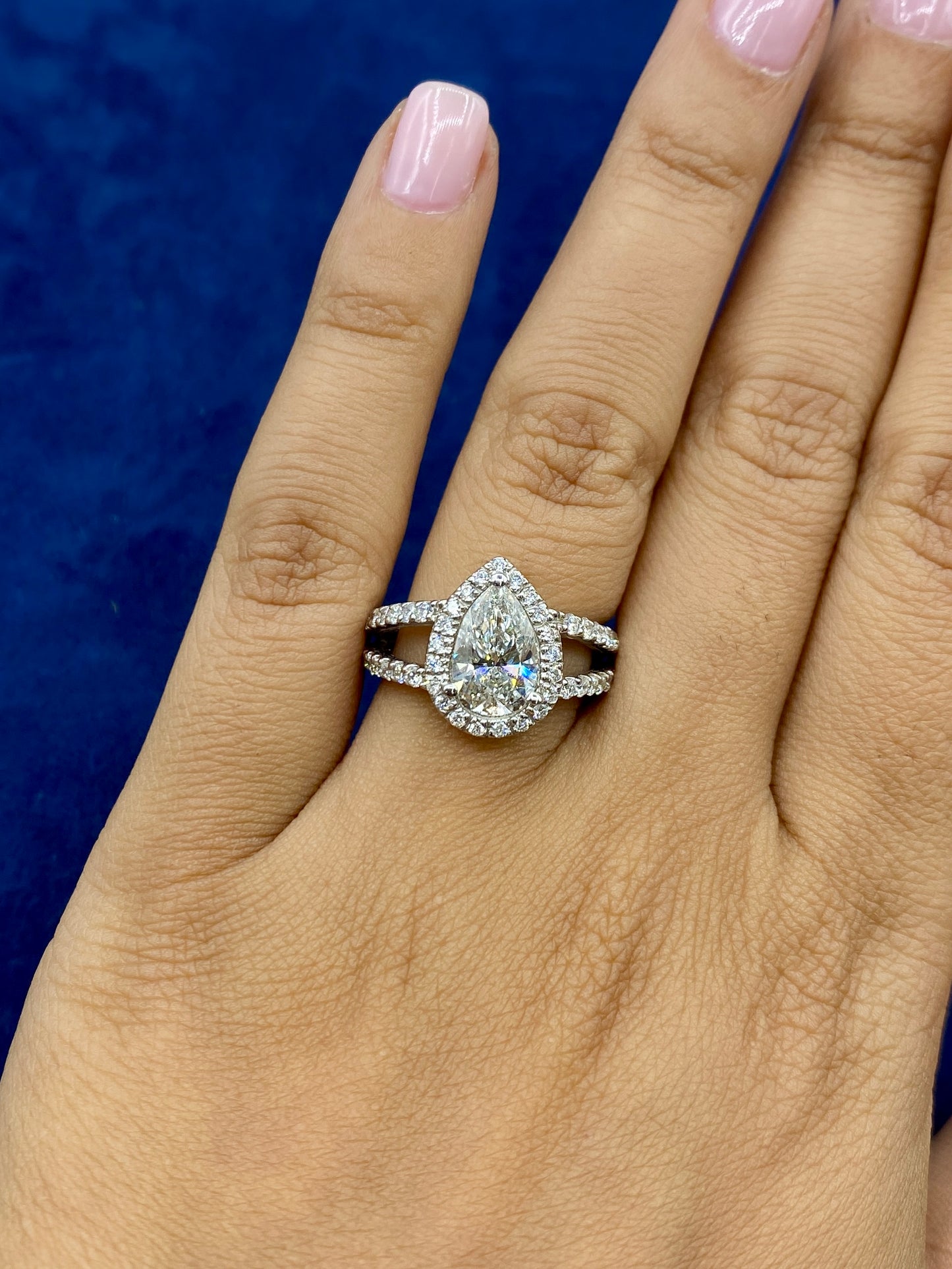 14k Thick Pear Cut Lab Diamond Engagement RIng