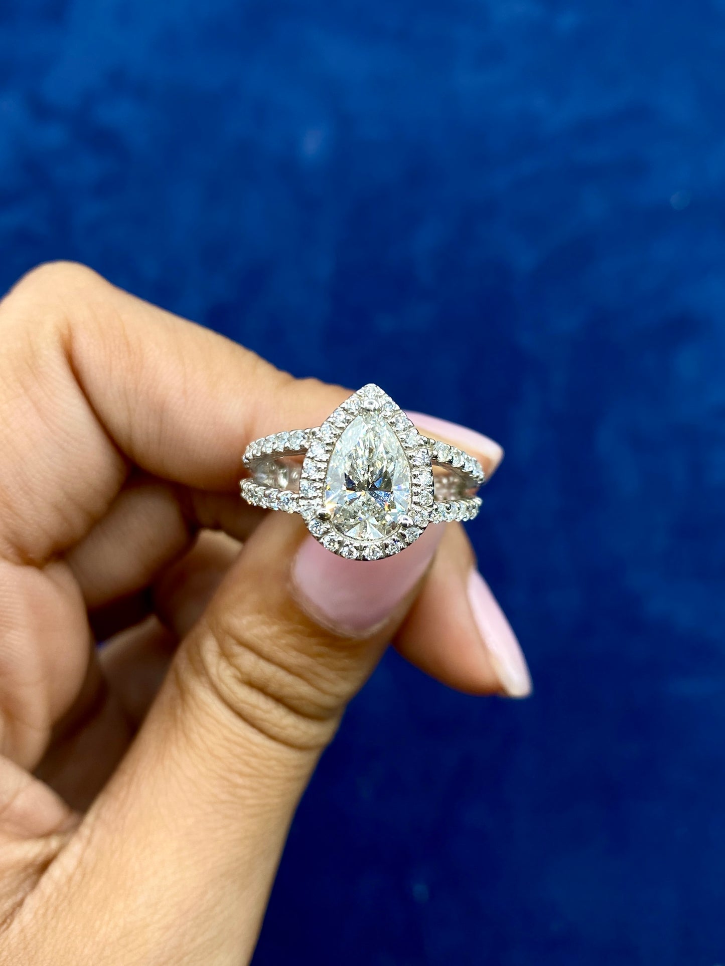 14k Thick Pear Cut Lab Diamond Engagement RIng