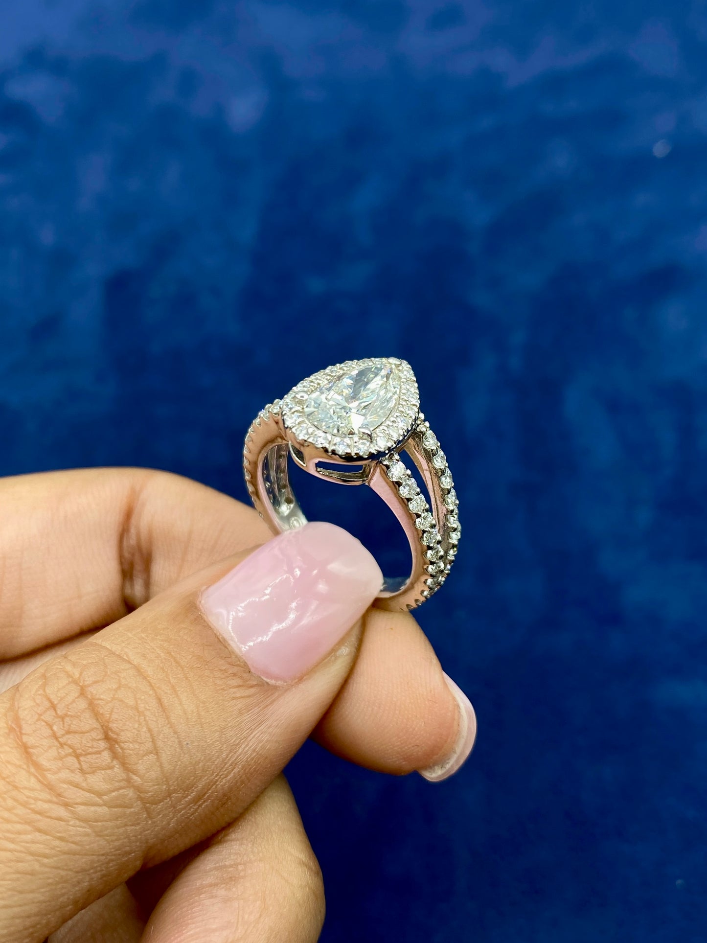 14k Thick Pear Cut Lab Diamond Engagement RIng