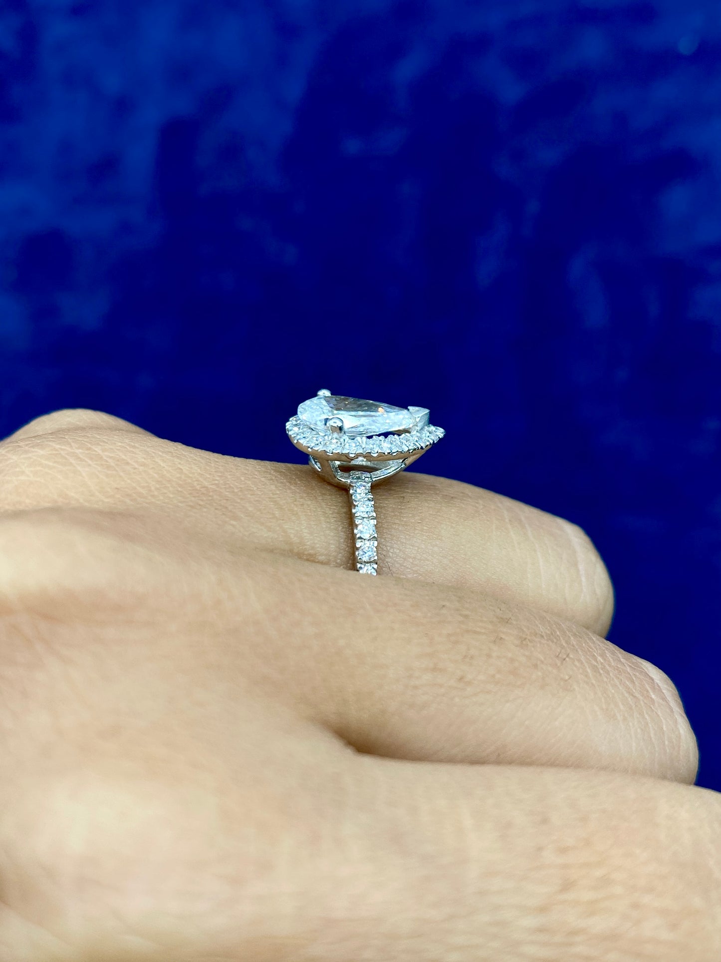 14k Pear Cut Halo Lab Diamond Engagement Ring