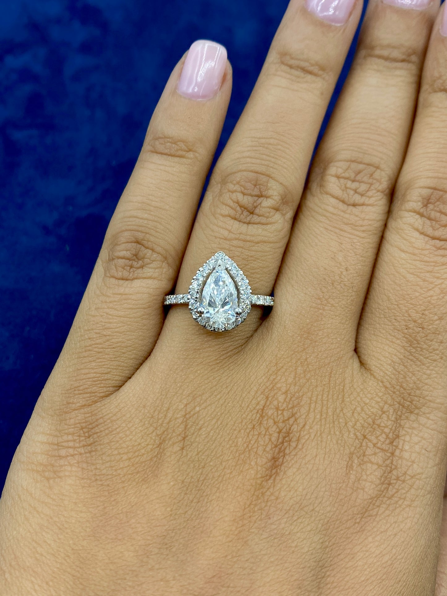 14k Pear Cut Halo Lab Diamond Engagement Ring