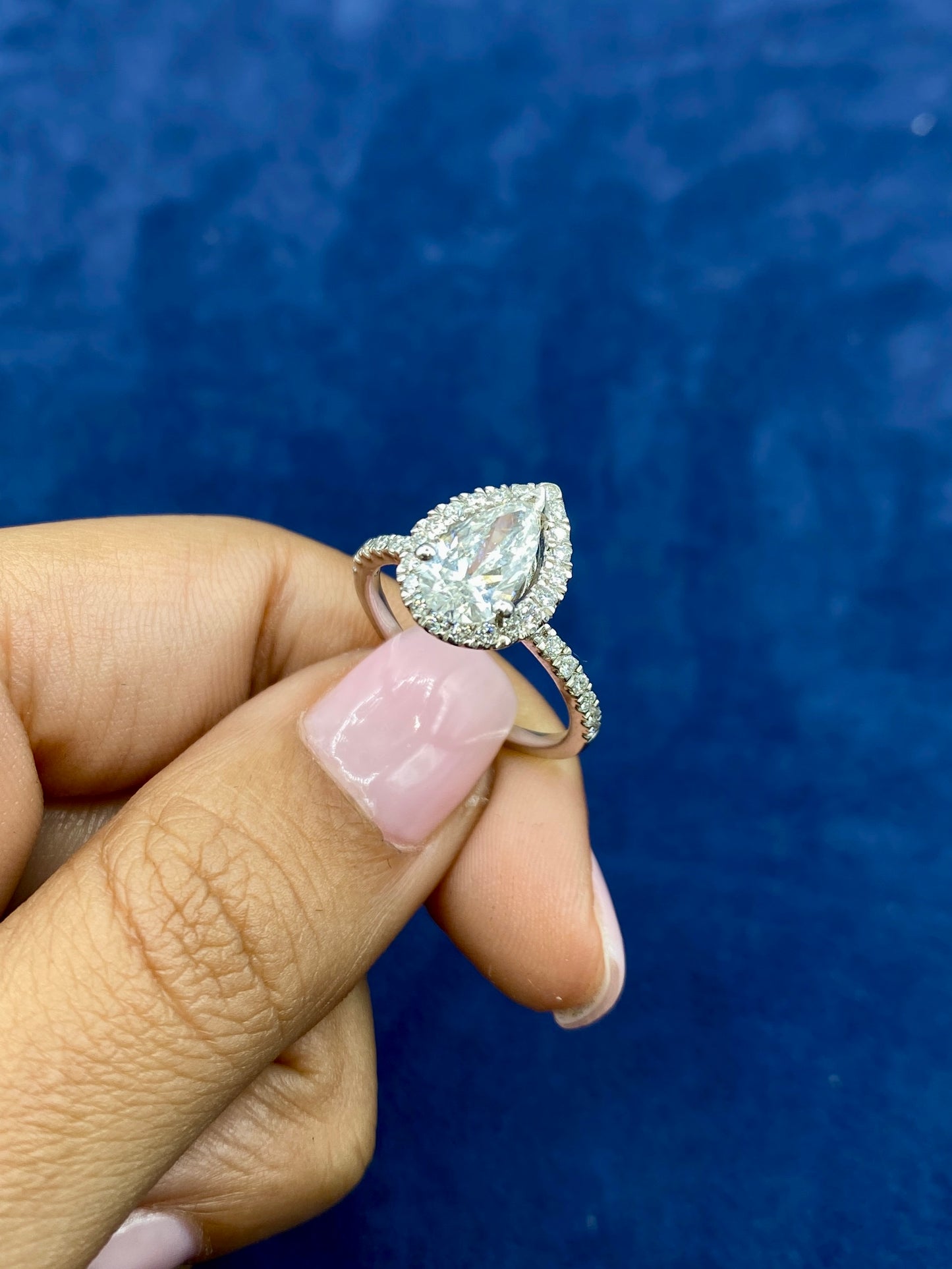 14k Pear Cut Halo Lab Diamond Engagement Ring