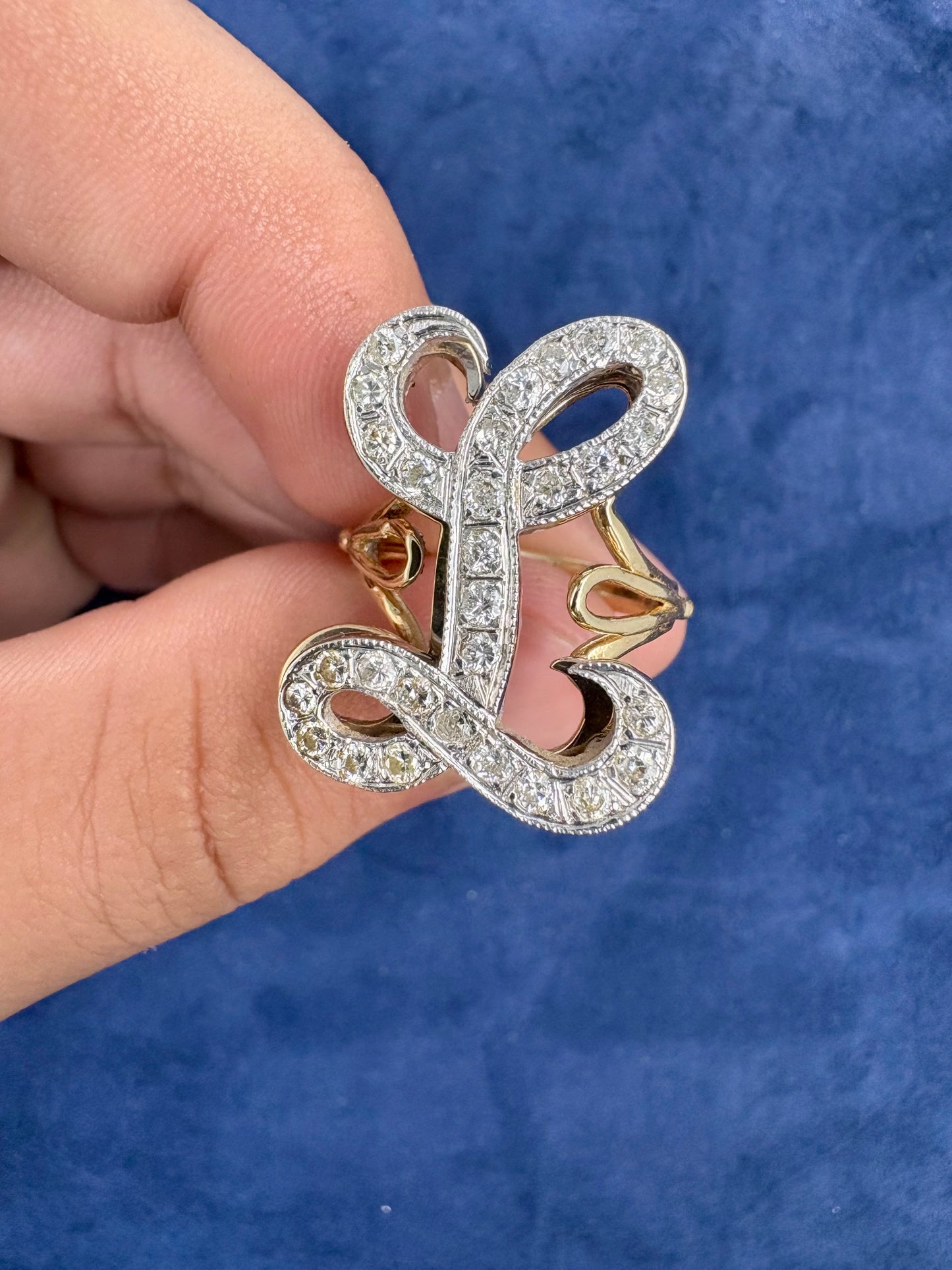 14K Gold and Diamond Initial L Ring