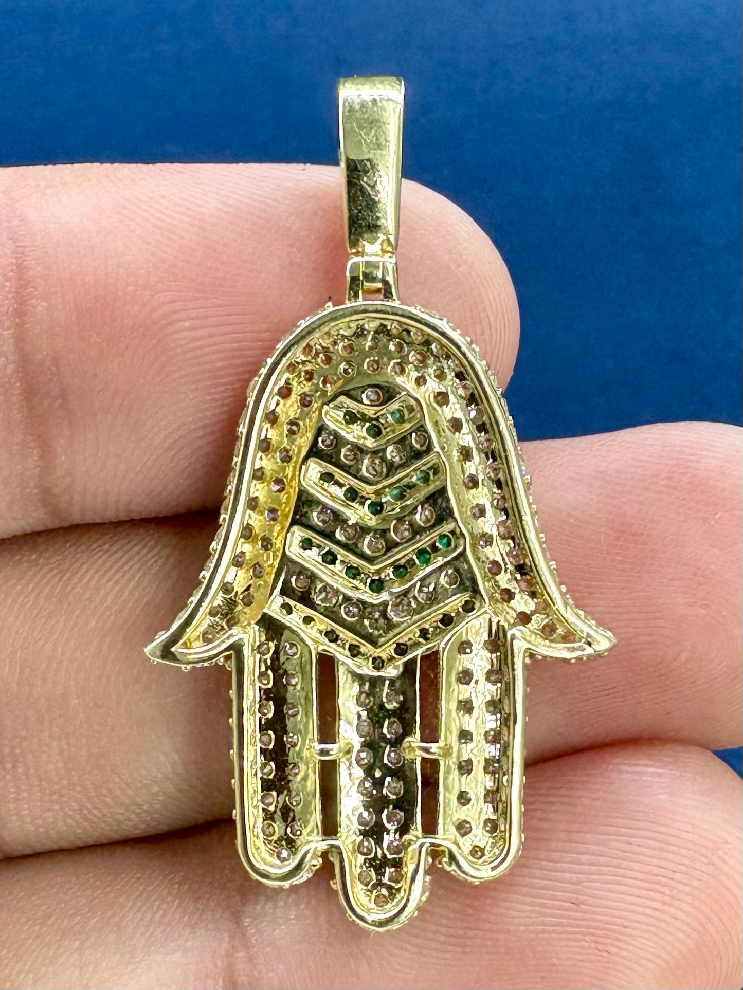 14K Gold and Sapphire Stone Hamsa Pendant