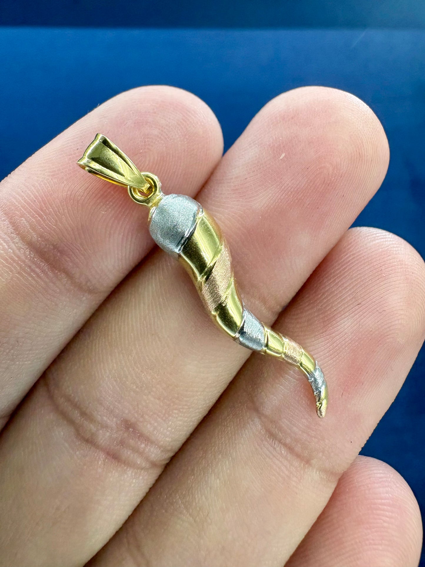 14K Gold Tri-Color Italian Horn Pendant