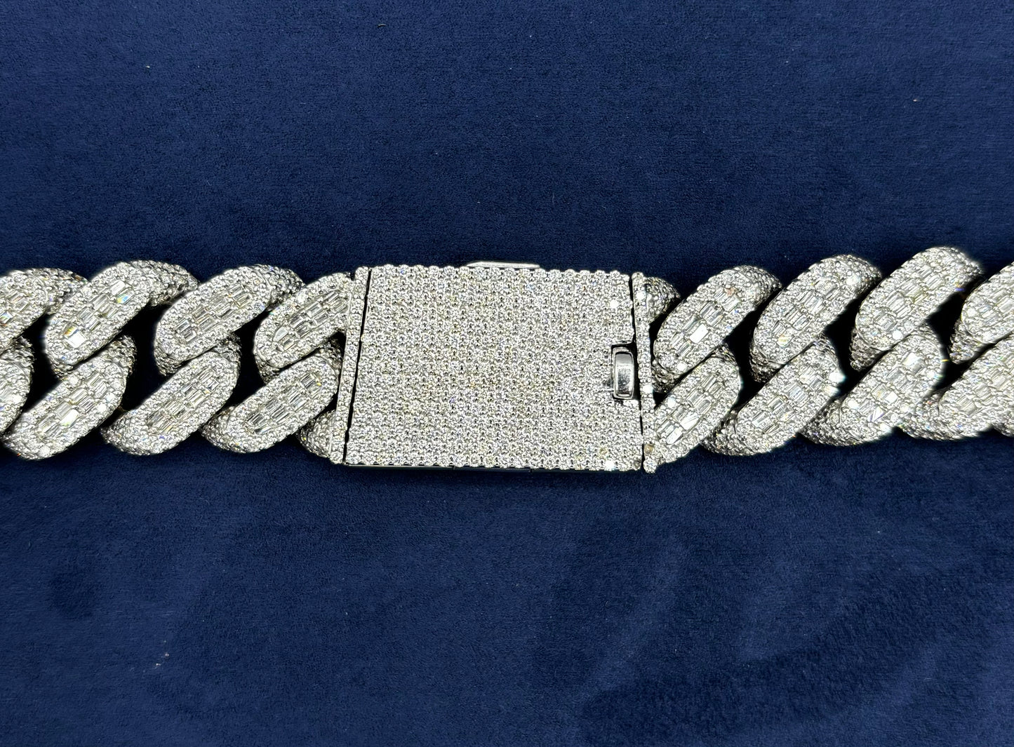 14K 18.5mm White Gold Baguette Cuban Chain