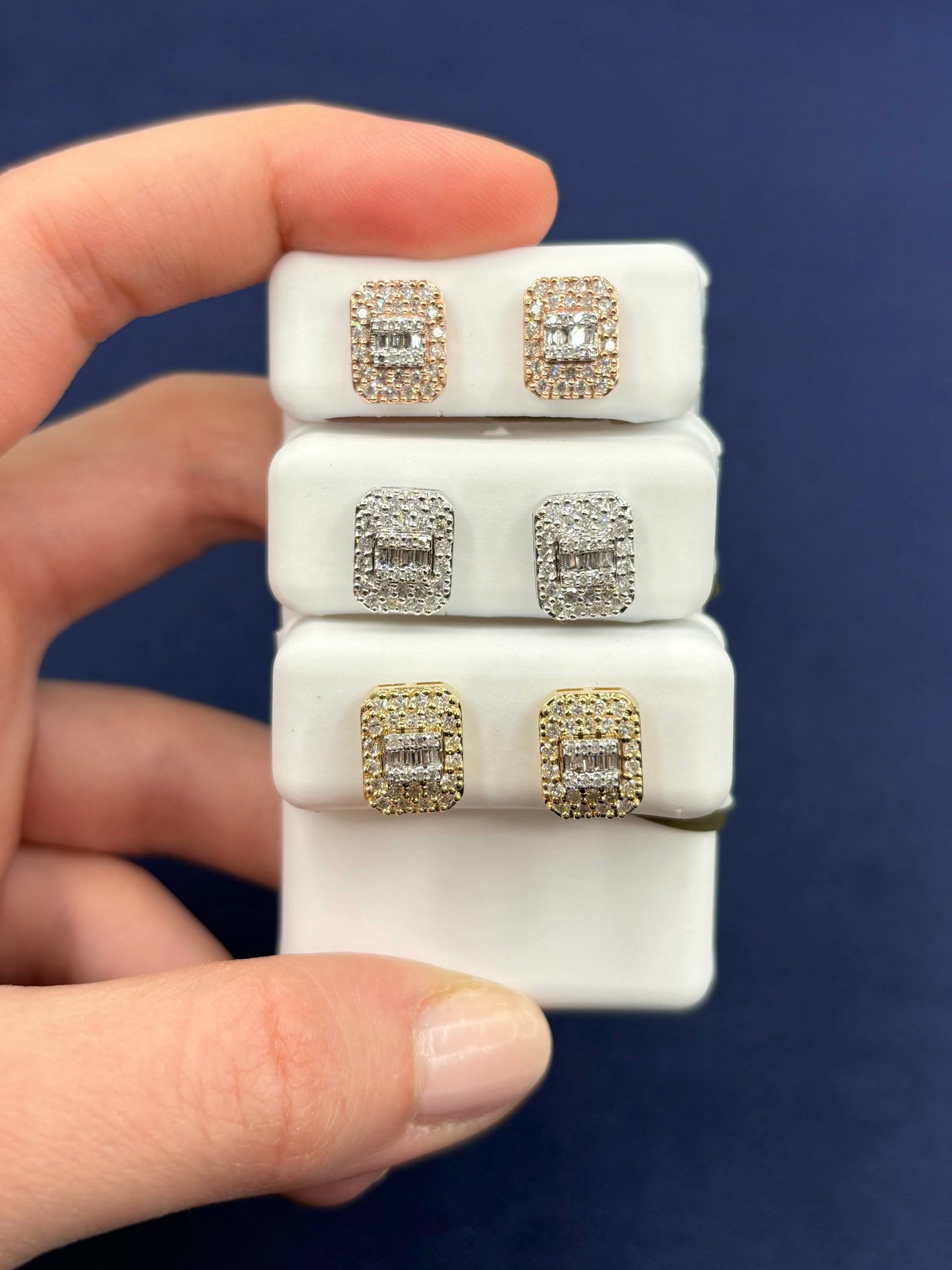 10K Rectangle Earrings with Baguette Center