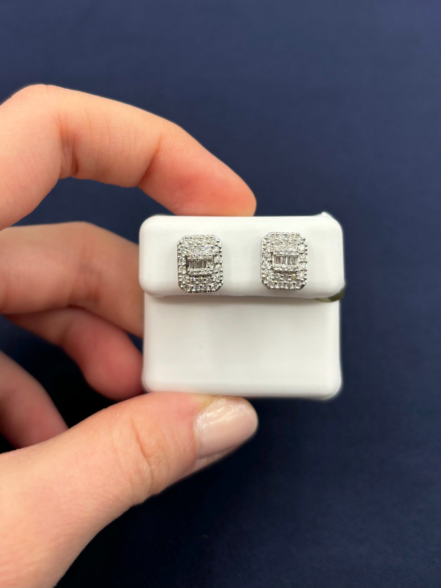 10K Rectangle Earrings with Baguette Center