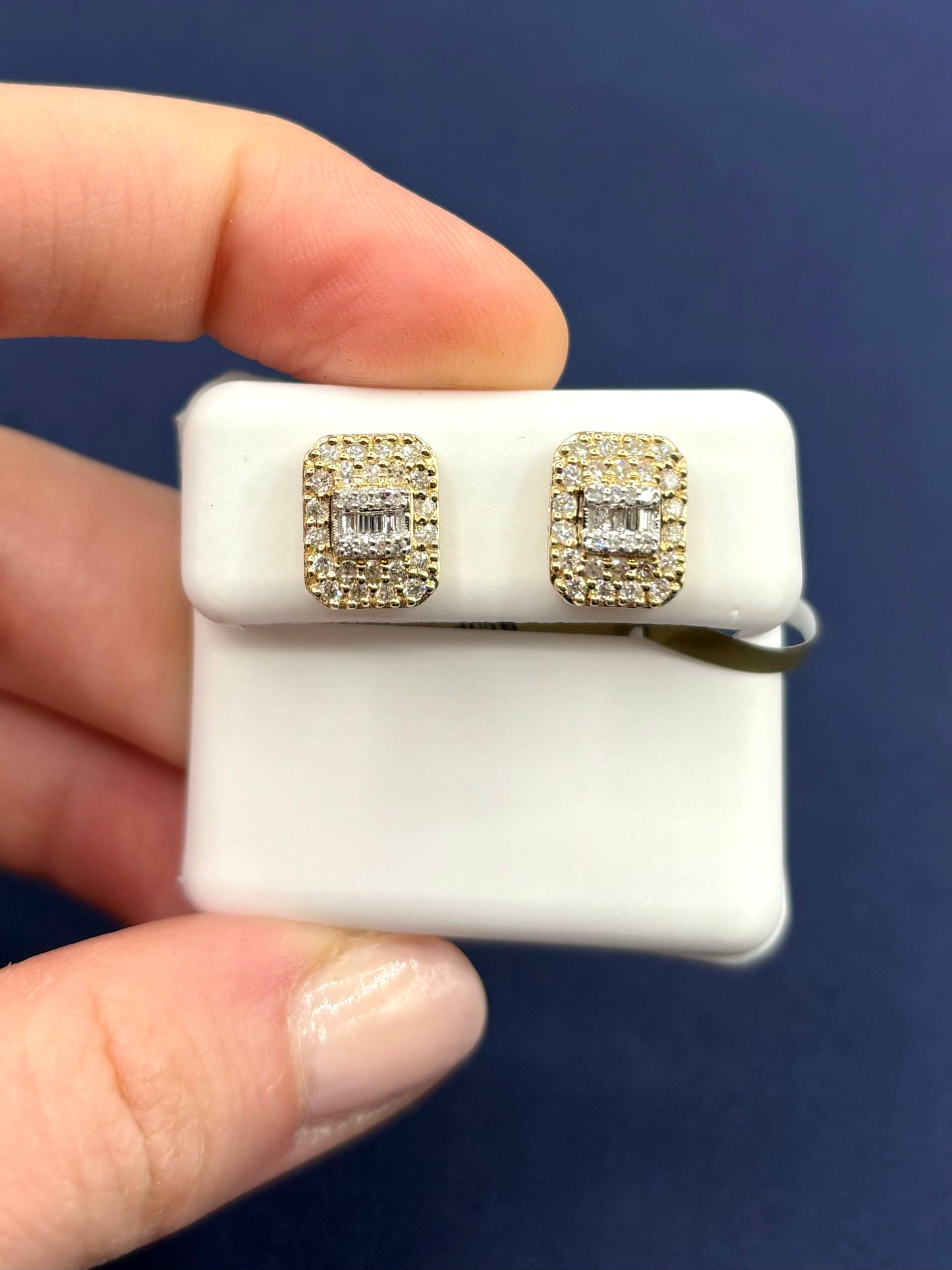10K Rectangle Earrings with Baguette Center