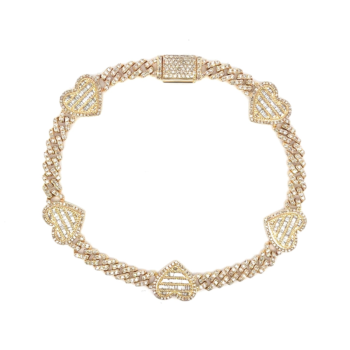10K Baguette Heart Cuban Bracelet