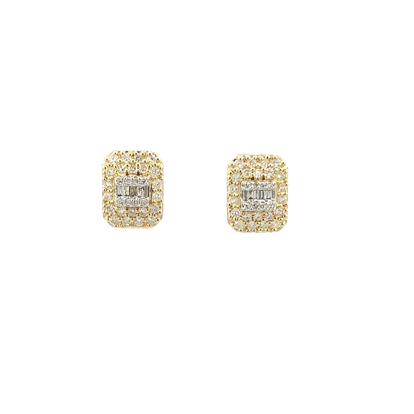 10K Rectangle Earrings with Baguette Center