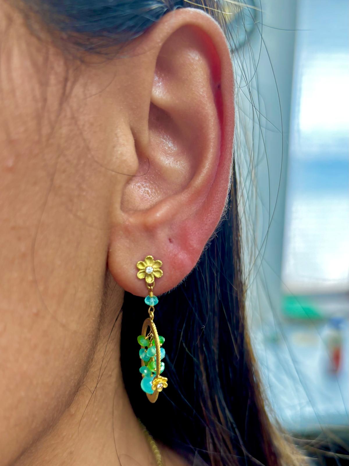 18K Gold hanging colorful earrings