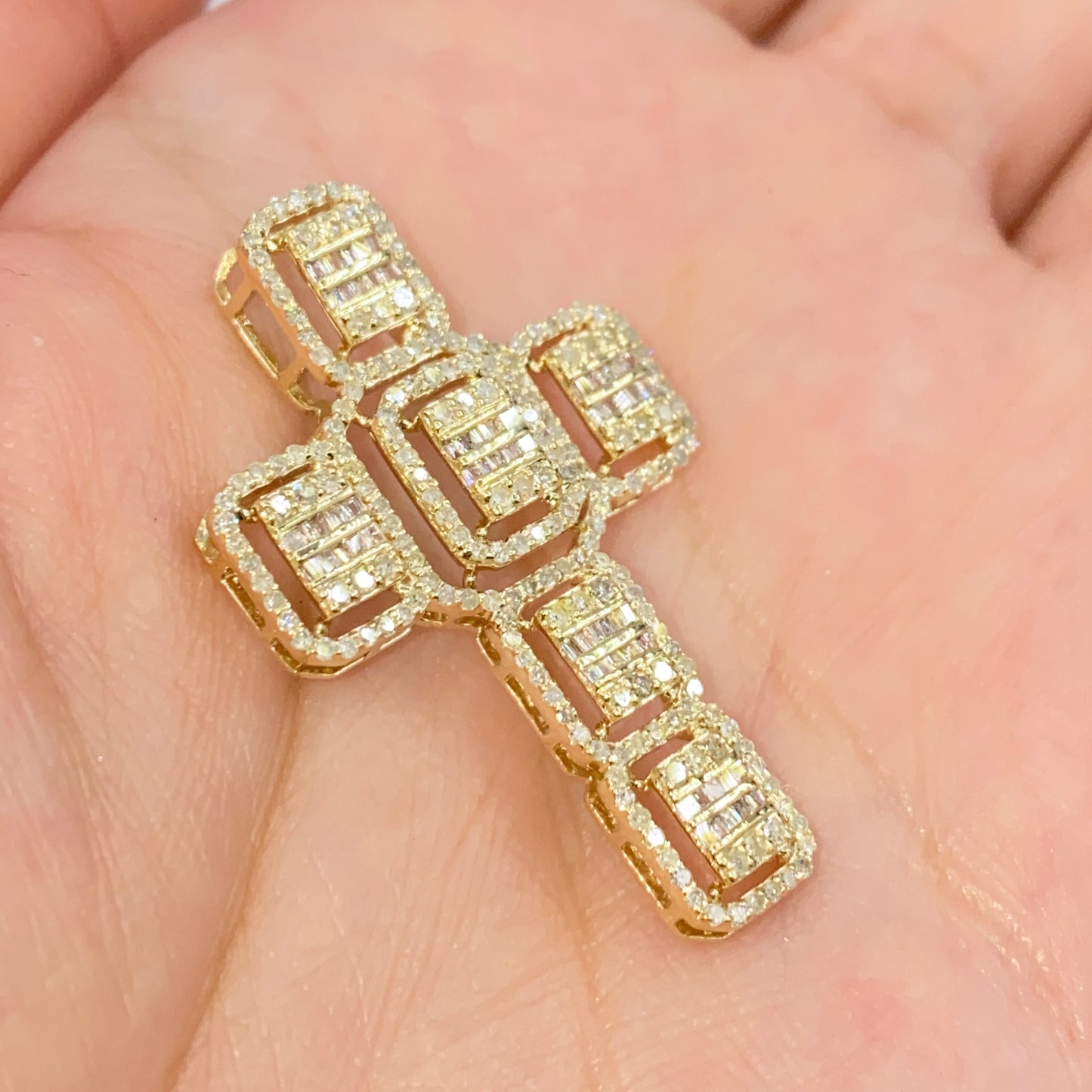 10K Diamond Baguette Cross Pendant