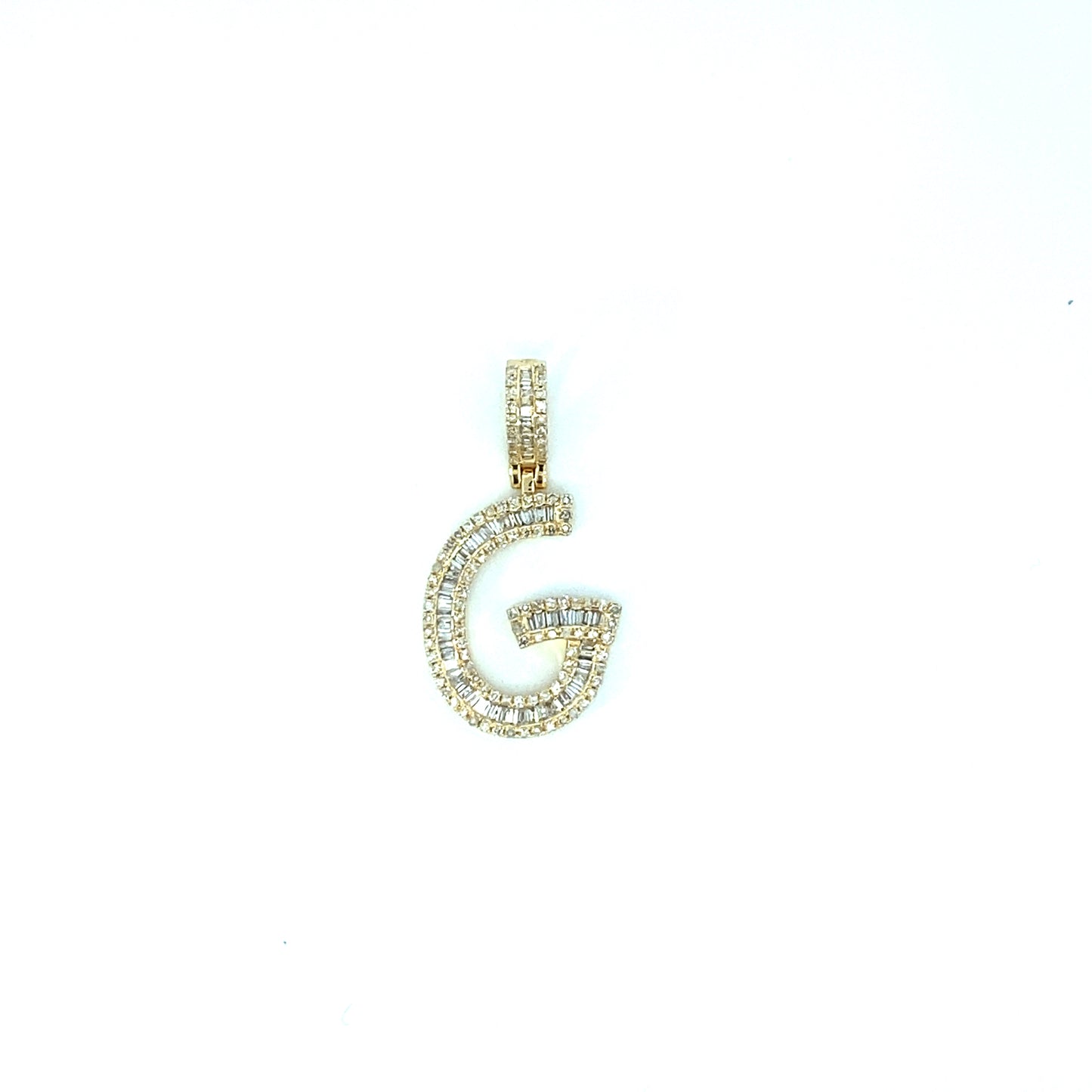 14K Bamboo Initial Letter Diamond Baguette Pendants Full Collection