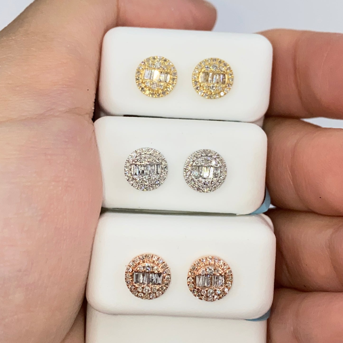 14K Titan Circle Diamond Baguette Earrings