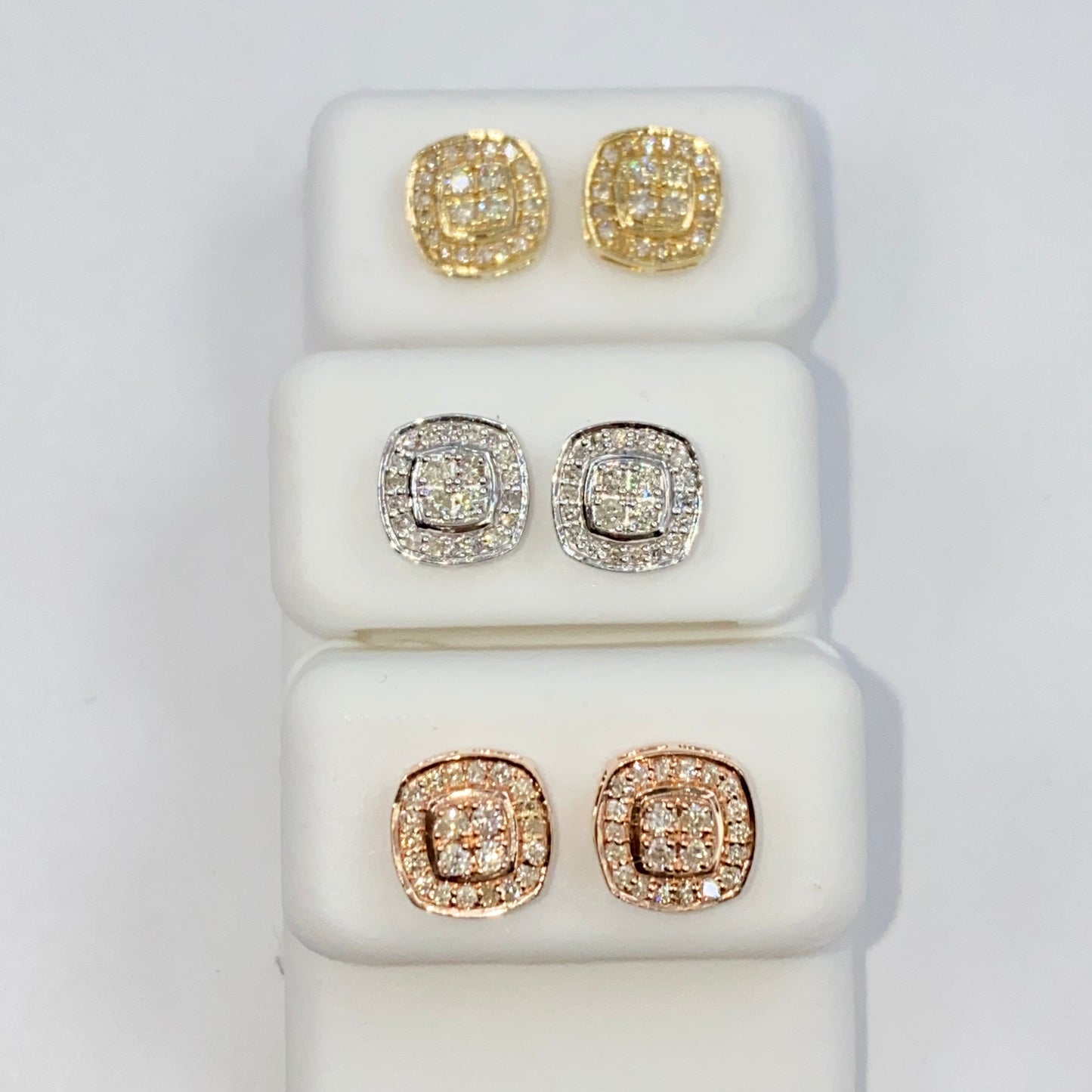 14K 8MM Rounded Square Halo Diamond Earrings