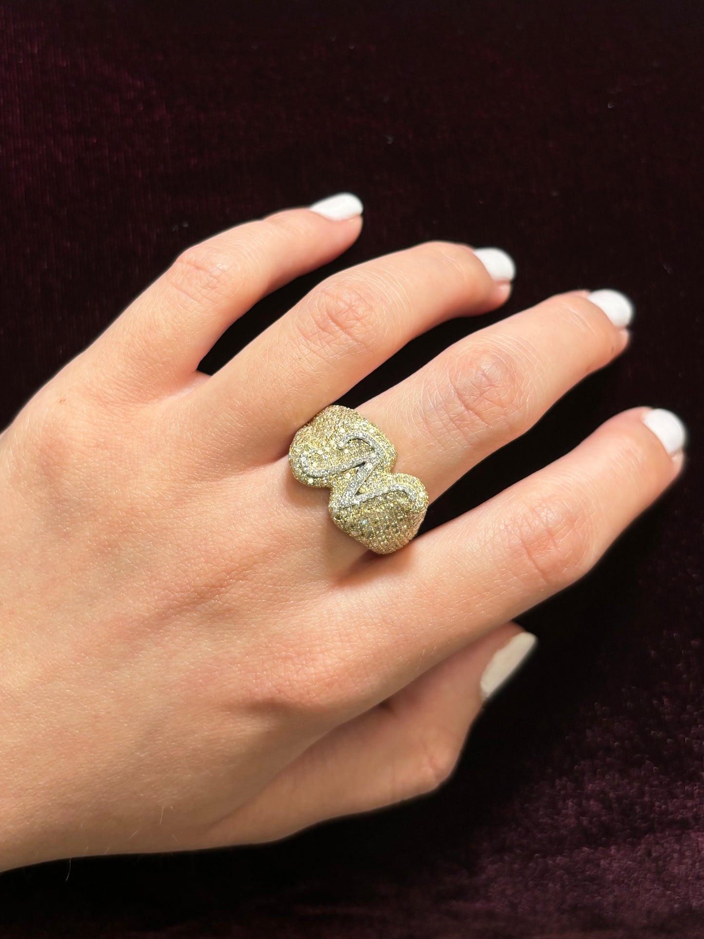 10K Bubble Script Initial Diamond Ring