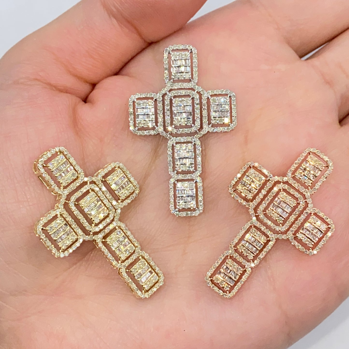 10K Diamond Baguette Cross Pendant