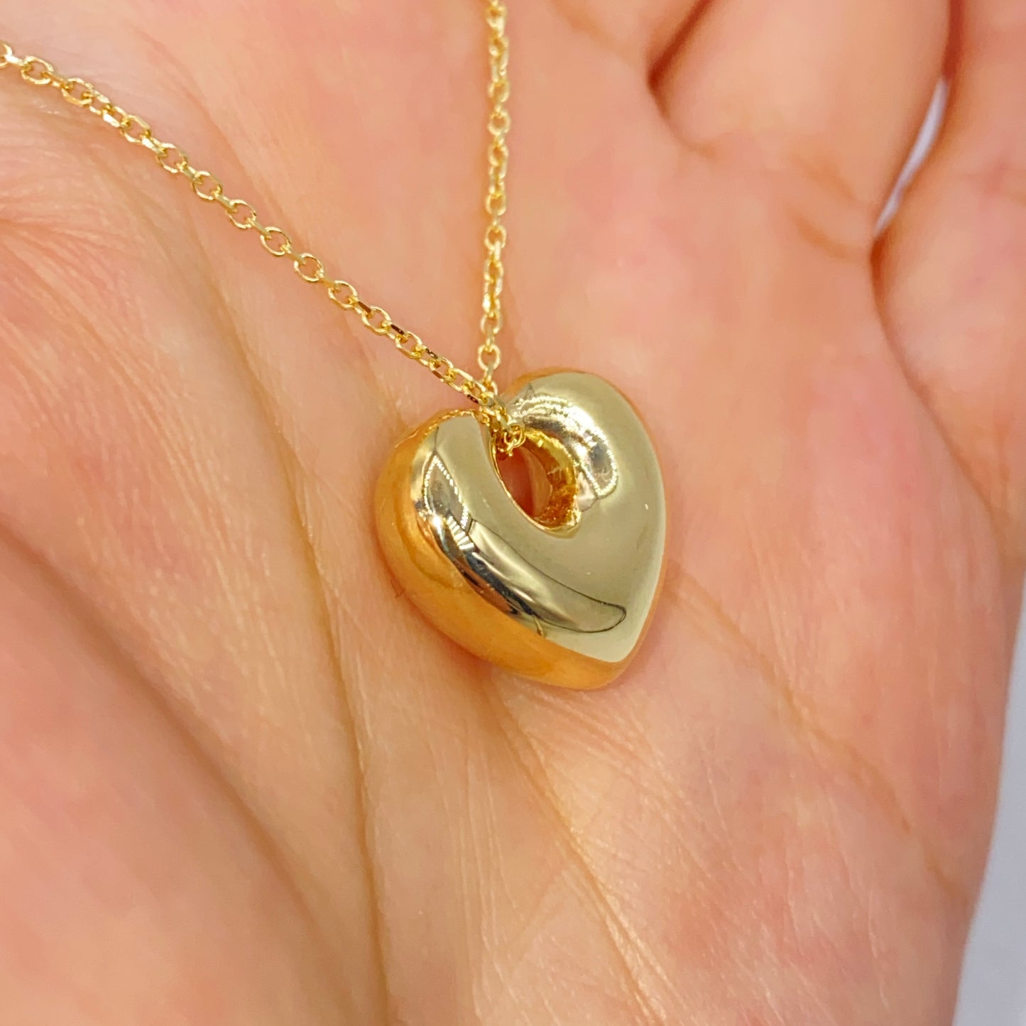 14K Puffy Heart Charm Necklace