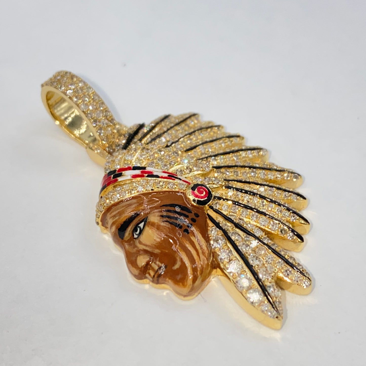 14K Indian Head Diamond Pendant