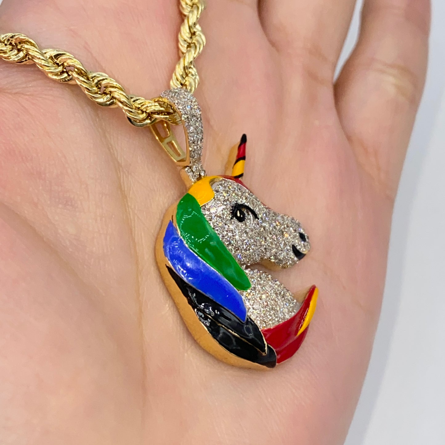 14K Pride Rainbow Unicorn Diamond Pendant
