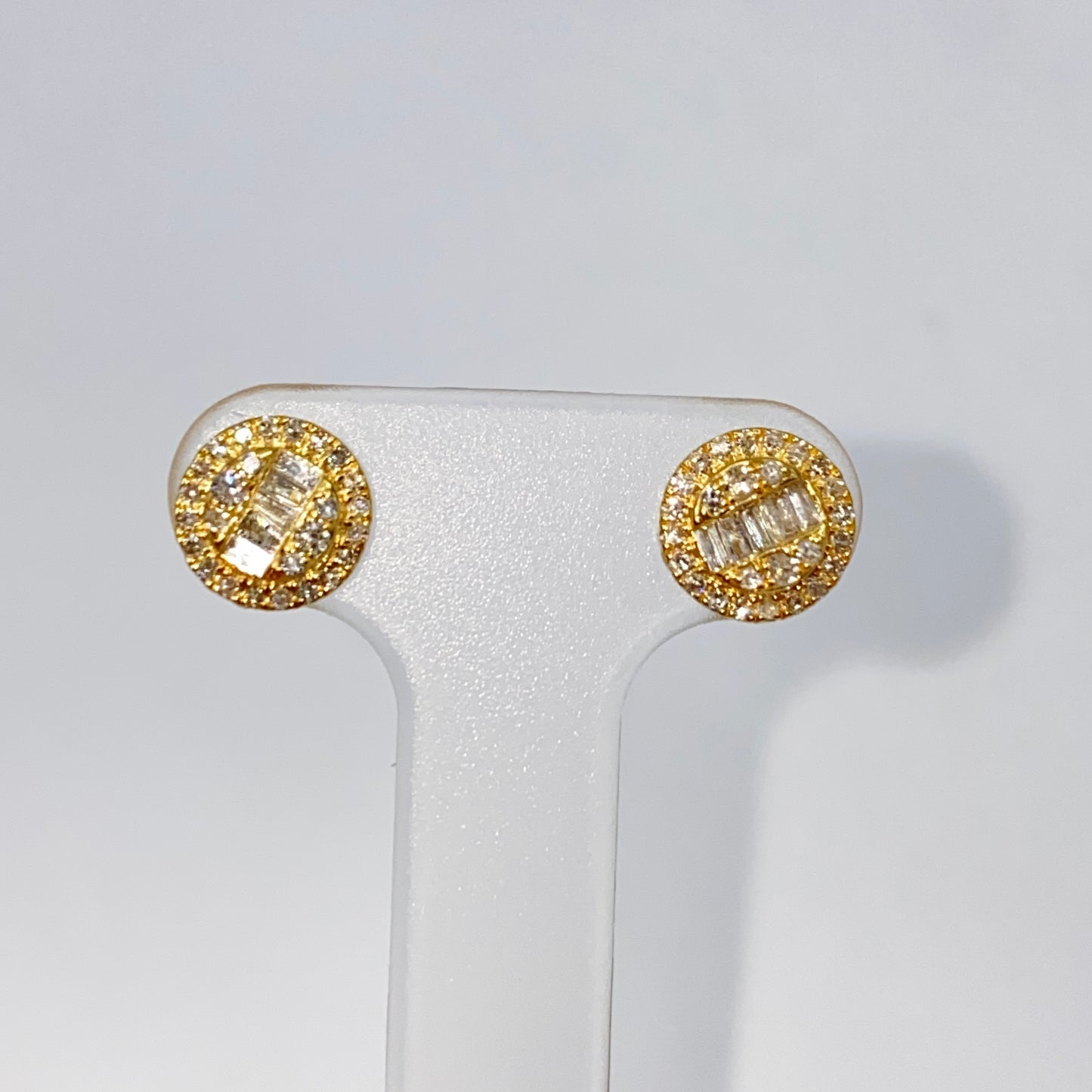 14K Titan Circle Diamond Baguette Earrings