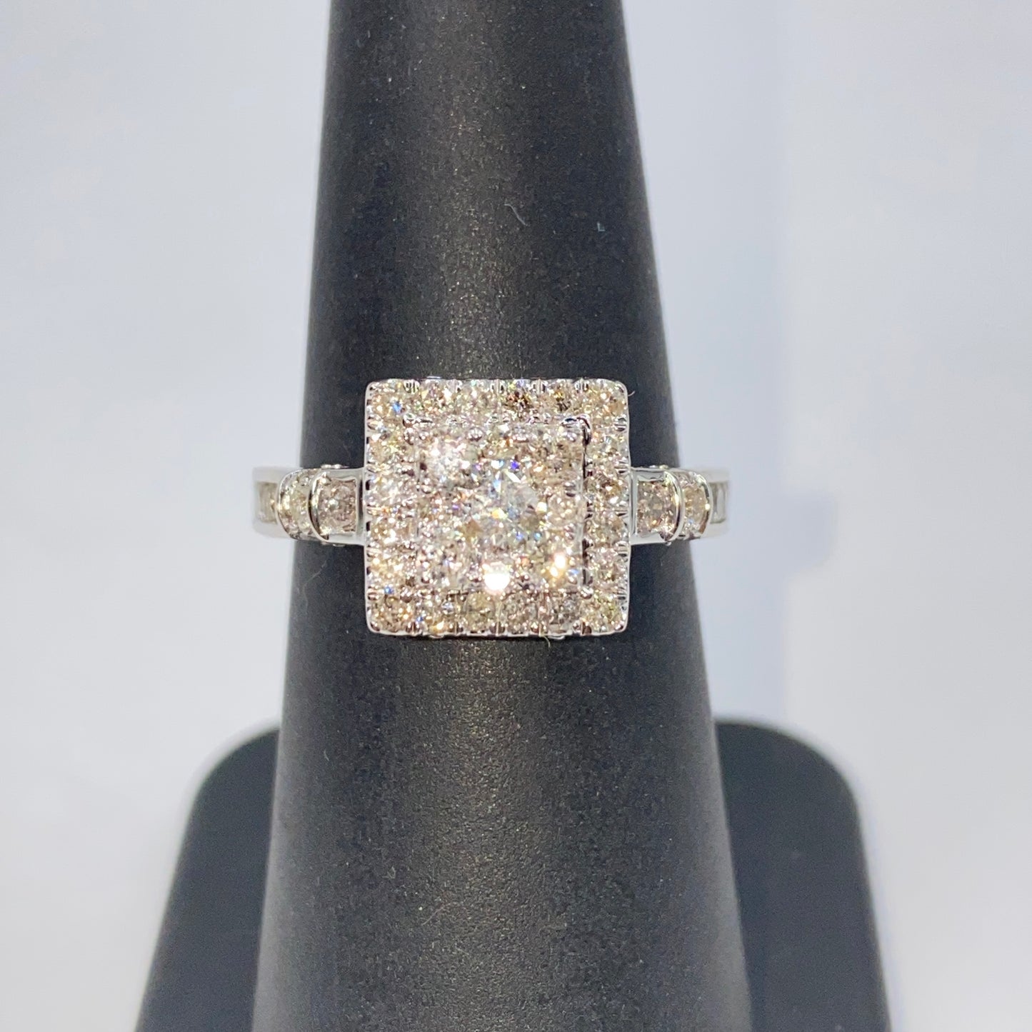 10K Square Halo Diamond Engagement Ring